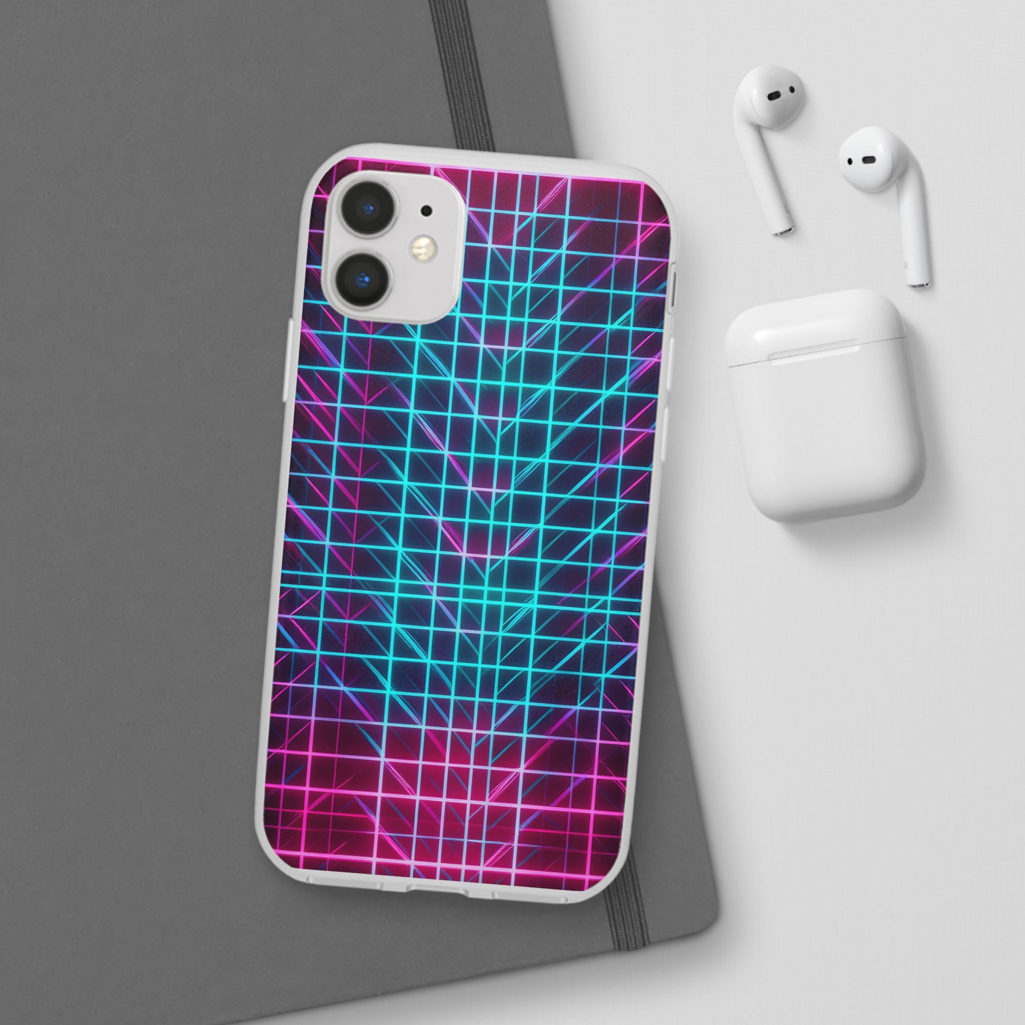 Retro Neon Grid Phone Case – 80s Vaporwave Geometric iPhone Cover
