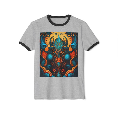 Abstract Flame Mandala Ringer Tee - Psychedelic Symmetry Graphic T-Shirt
