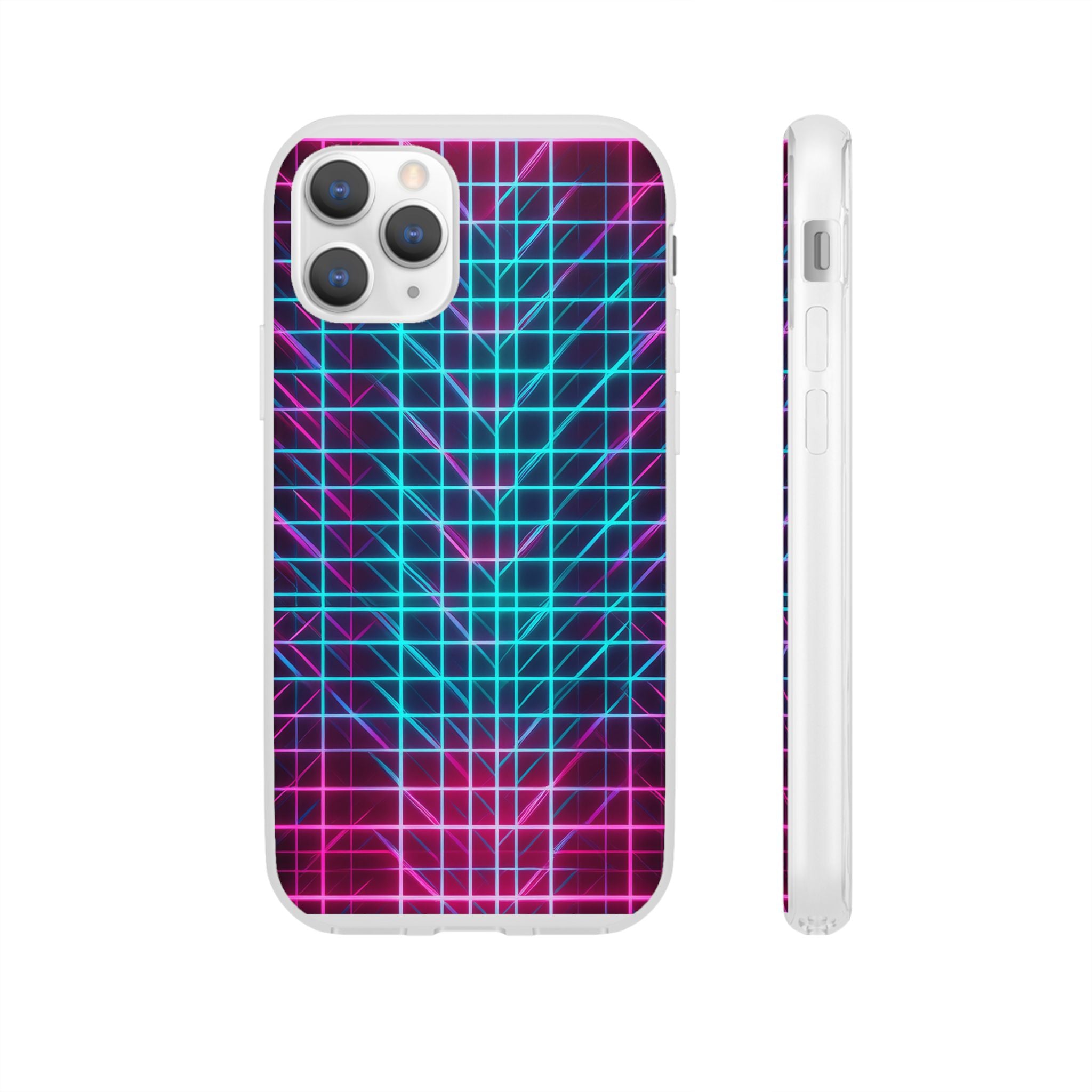 Retro Neon Grid Phone Case – 80s Vaporwave Geometric iPhone Cover