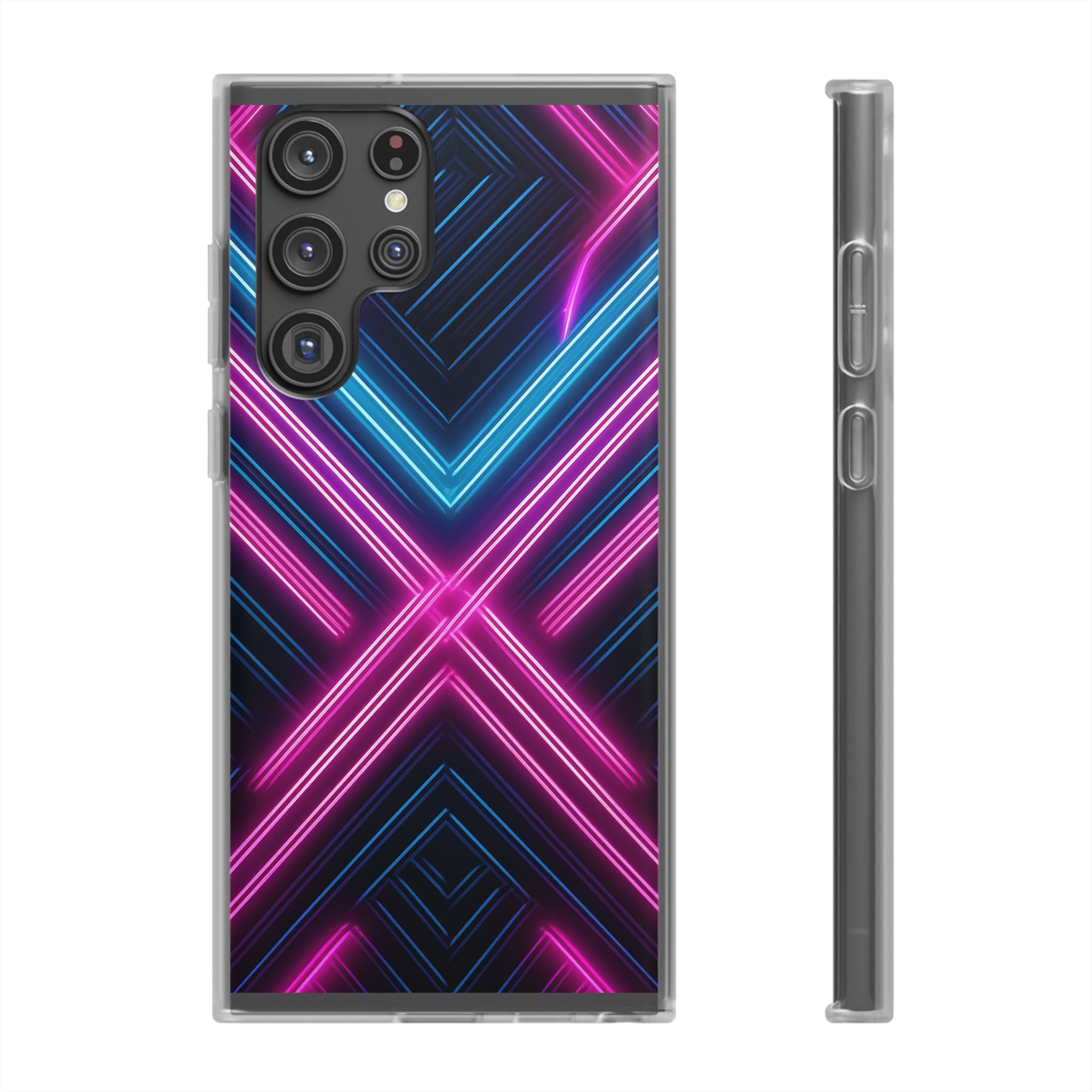 Neon Geometric Phone Case – Retro Vibes Blue & Pink Flexi Case