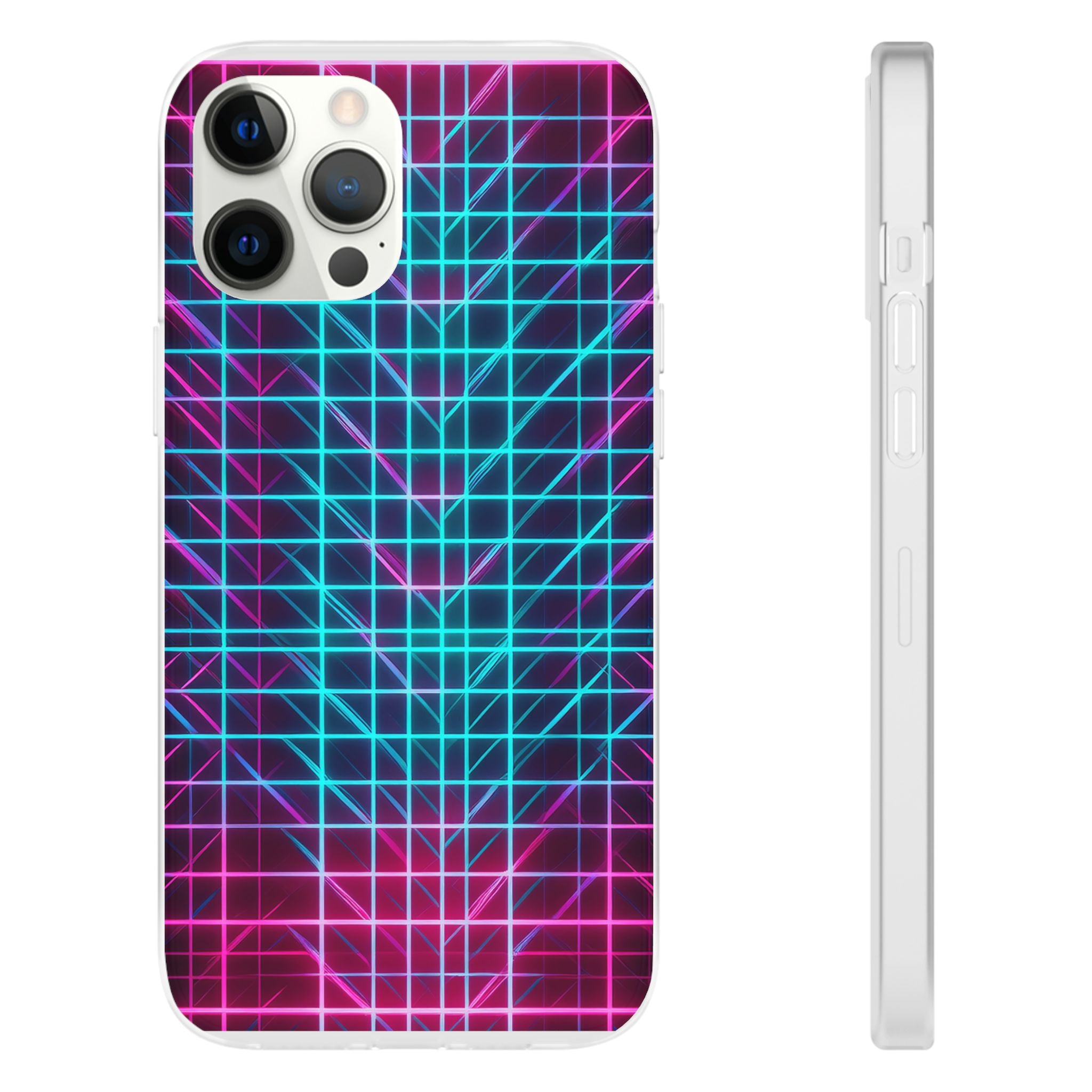 Retro Neon Grid Phone Case – 80s Vaporwave Geometric iPhone Cover