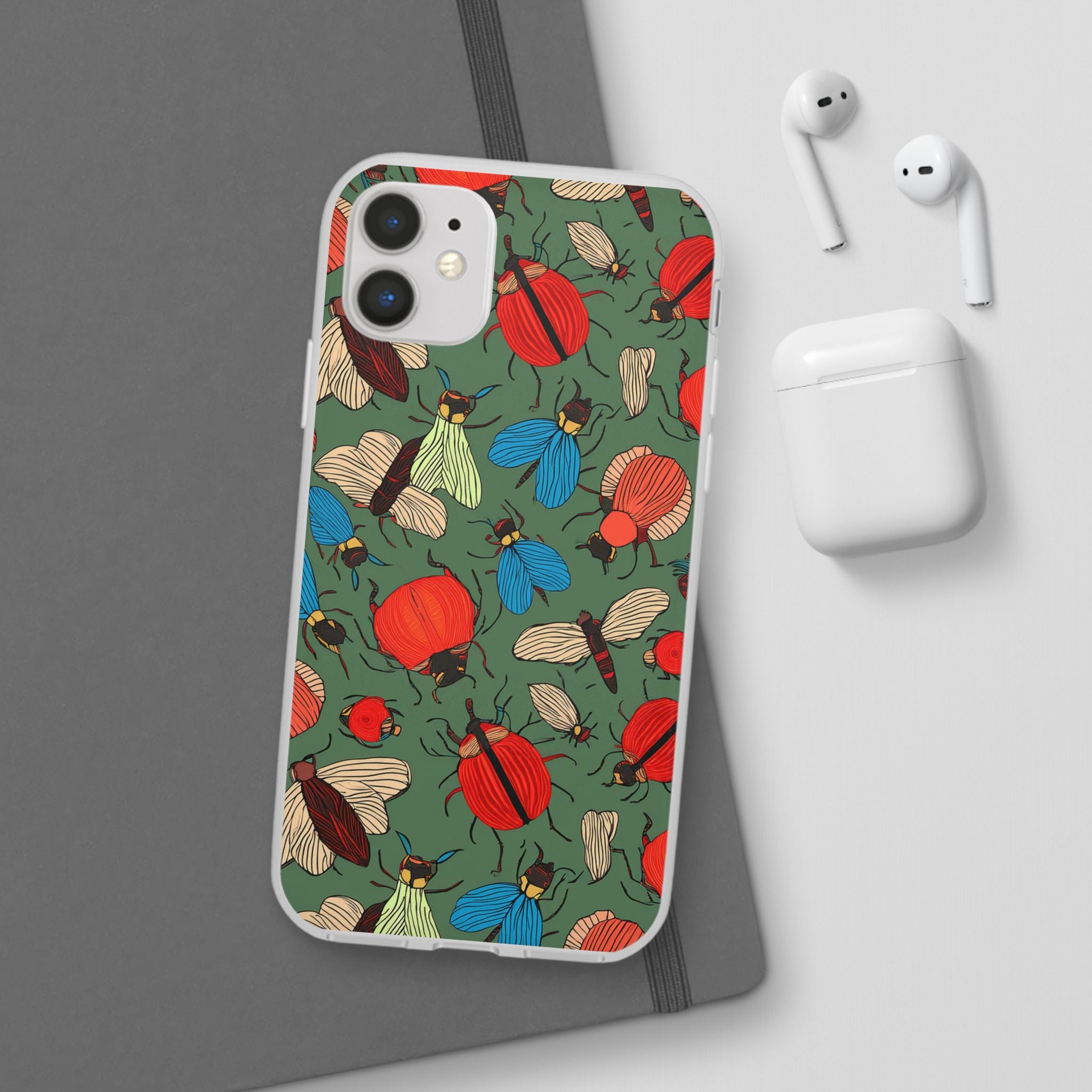 Bug Pattern Phone Case — Colorful Beetles & Flies Design