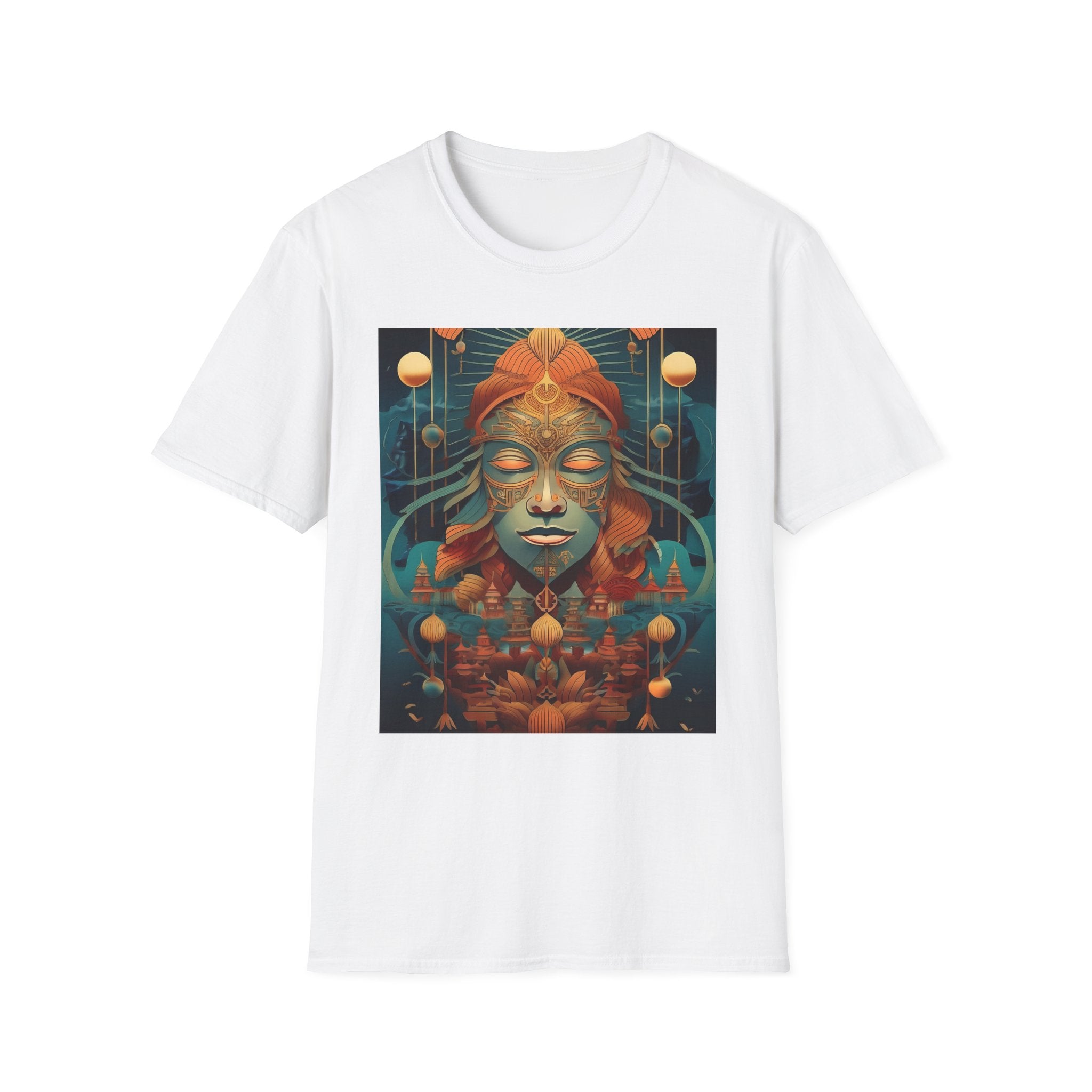 Meditative Goddess T-Shirt — Tranquil Floral Face Art Tee