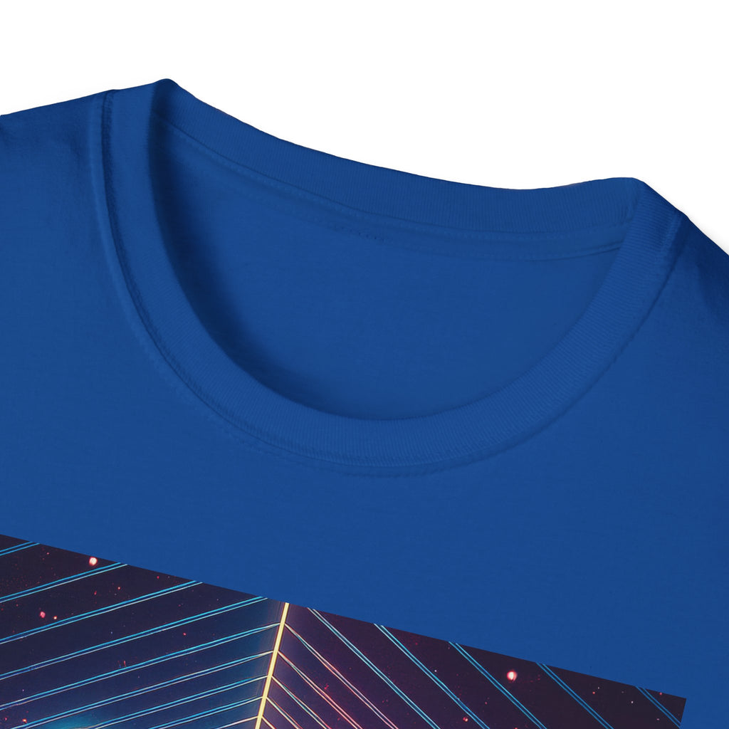 Retro Futuristic Space Tee — Neon Geometric Galaxy T-Shirt