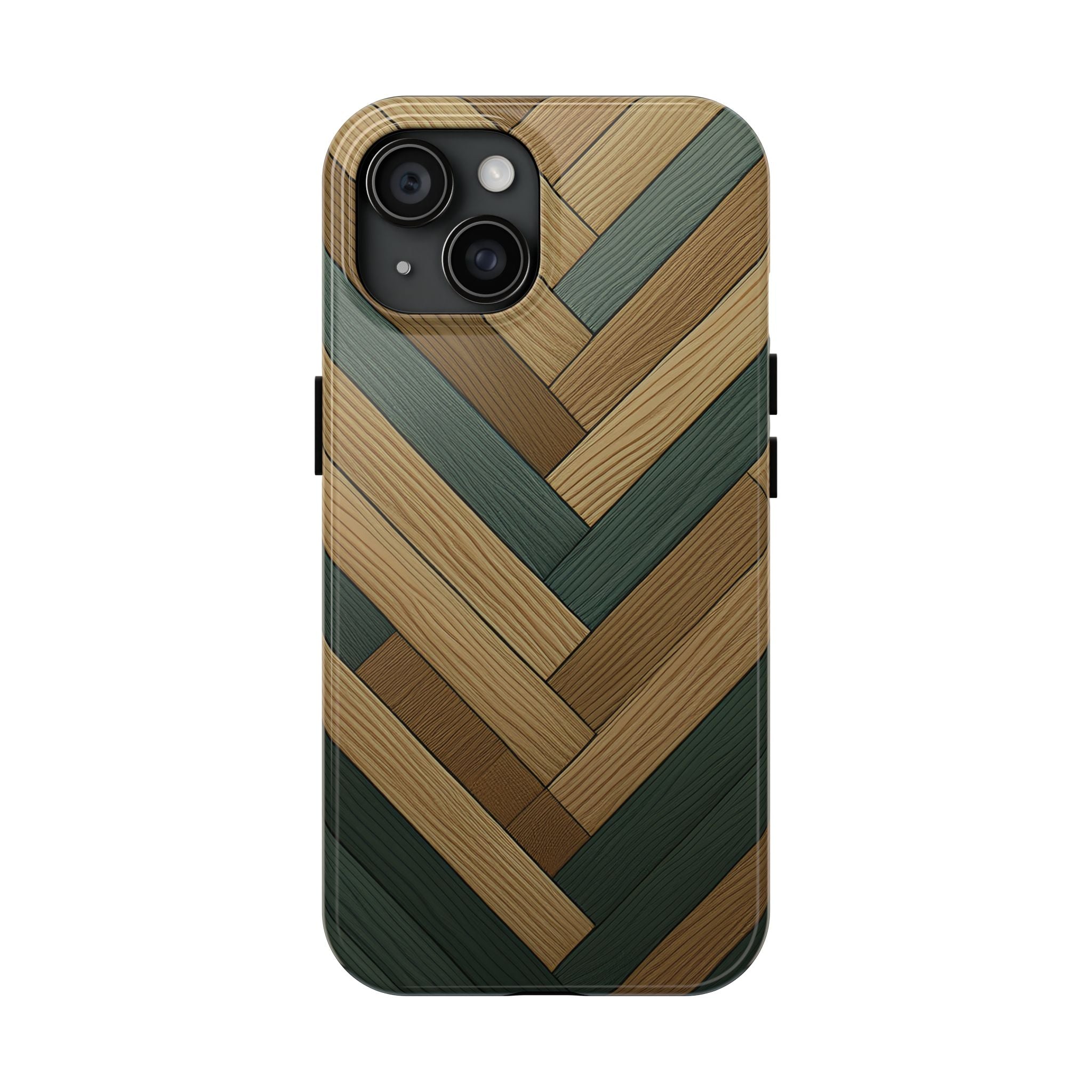 Wood Herringbone Tough Phone Case — Protective Matte Phone Cover with Natural Wood Pattern