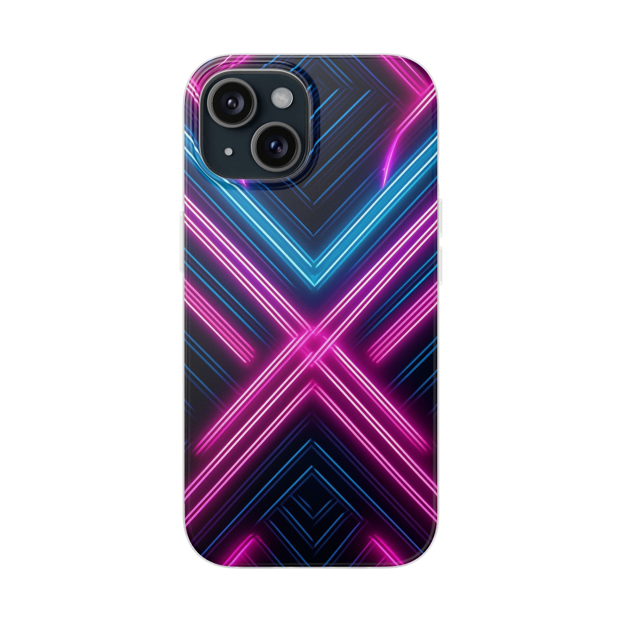 Neon Geometric Phone Case – Retro Vibes Blue & Pink Flexi Case