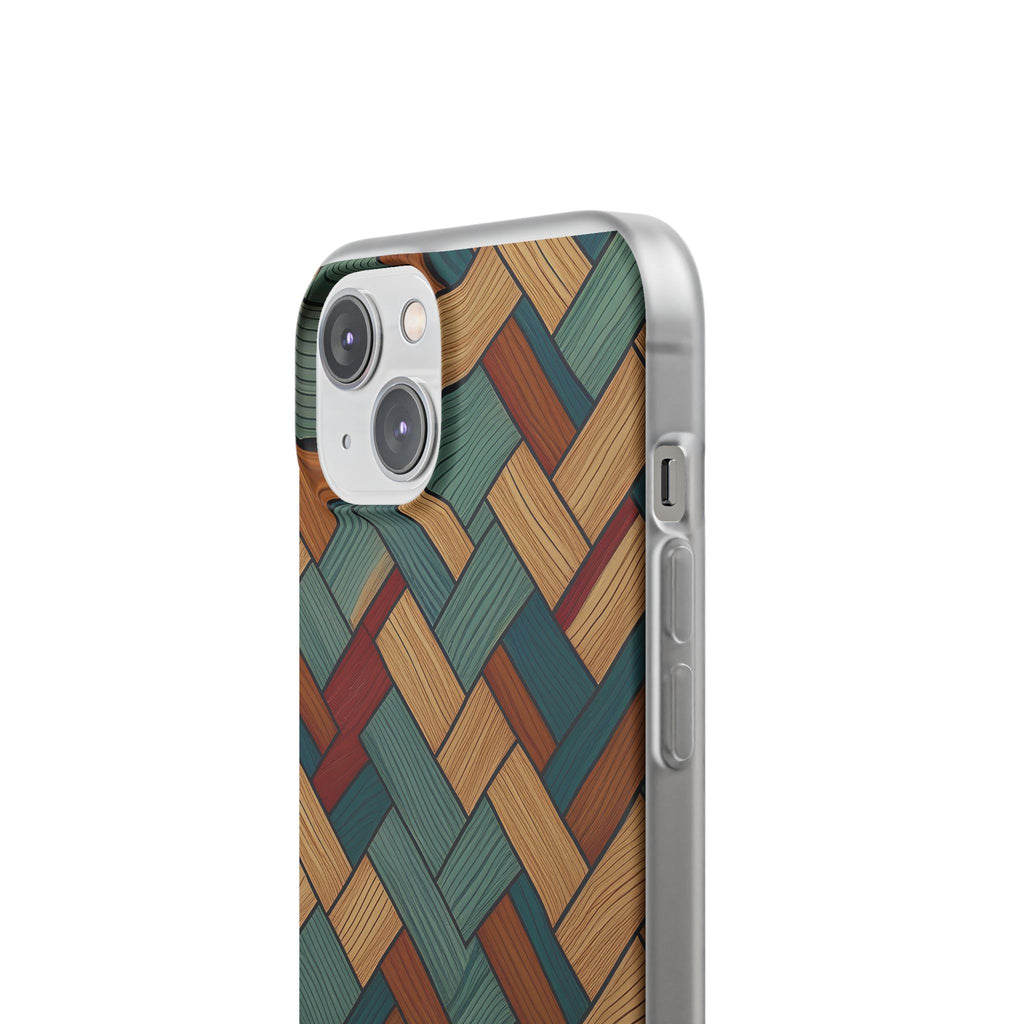 Woven Wood Pattern Phone Case — Rustic Geometric iPhone Flexi Case