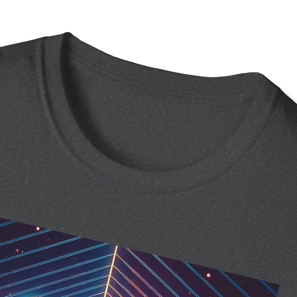 Retro Futuristic Space Tee — Neon Geometric Galaxy T-Shirt