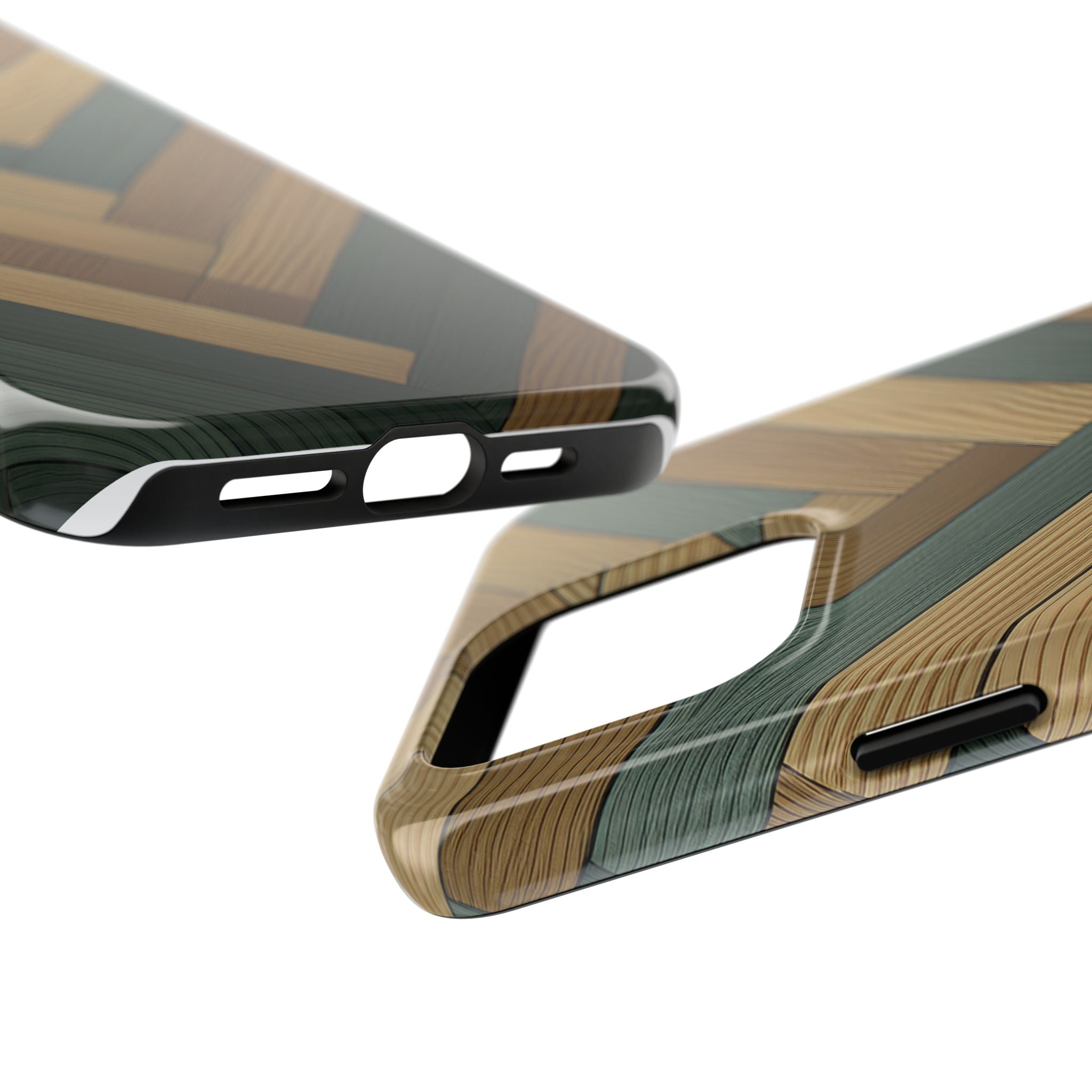 Wood Herringbone Tough Phone Case — Protective Matte Phone Cover with Natural Wood Pattern