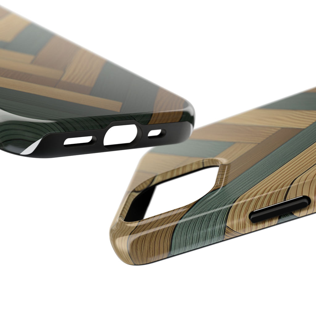 Wood Herringbone Tough Phone Case — Protective Matte Phone Cover with Natural Wood Pattern