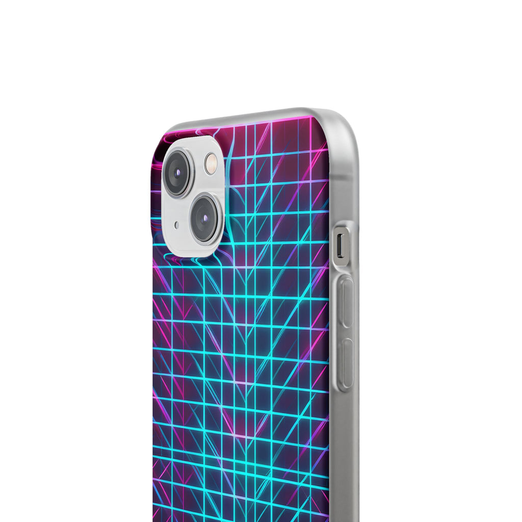 Retro Neon Grid Phone Case – 80s Vaporwave Geometric iPhone Cover