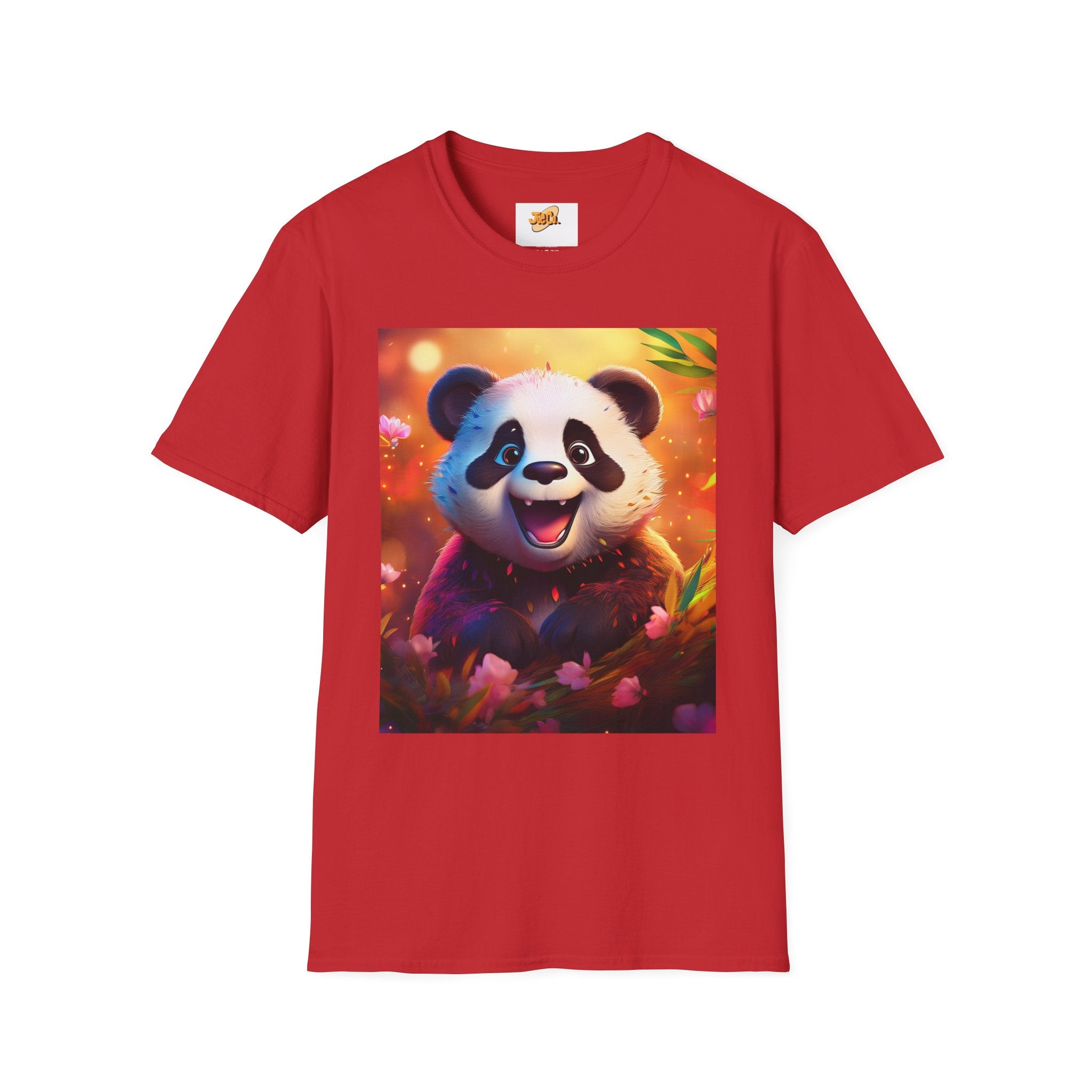 Cute Smiling Panda Graphic T-Shirt — Playful Floral Panda Tee
