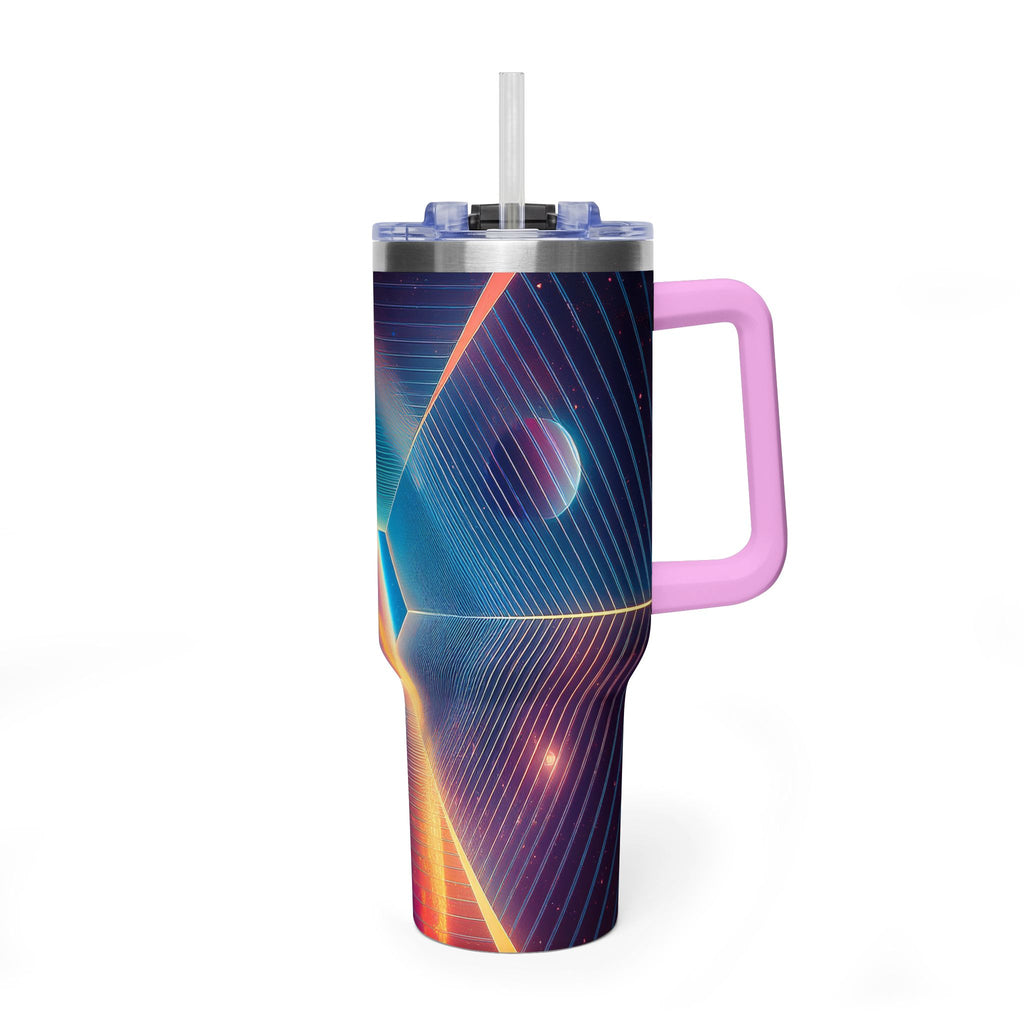 40oz Vacuum Tumbler — Neon Geometric Cosmic Design