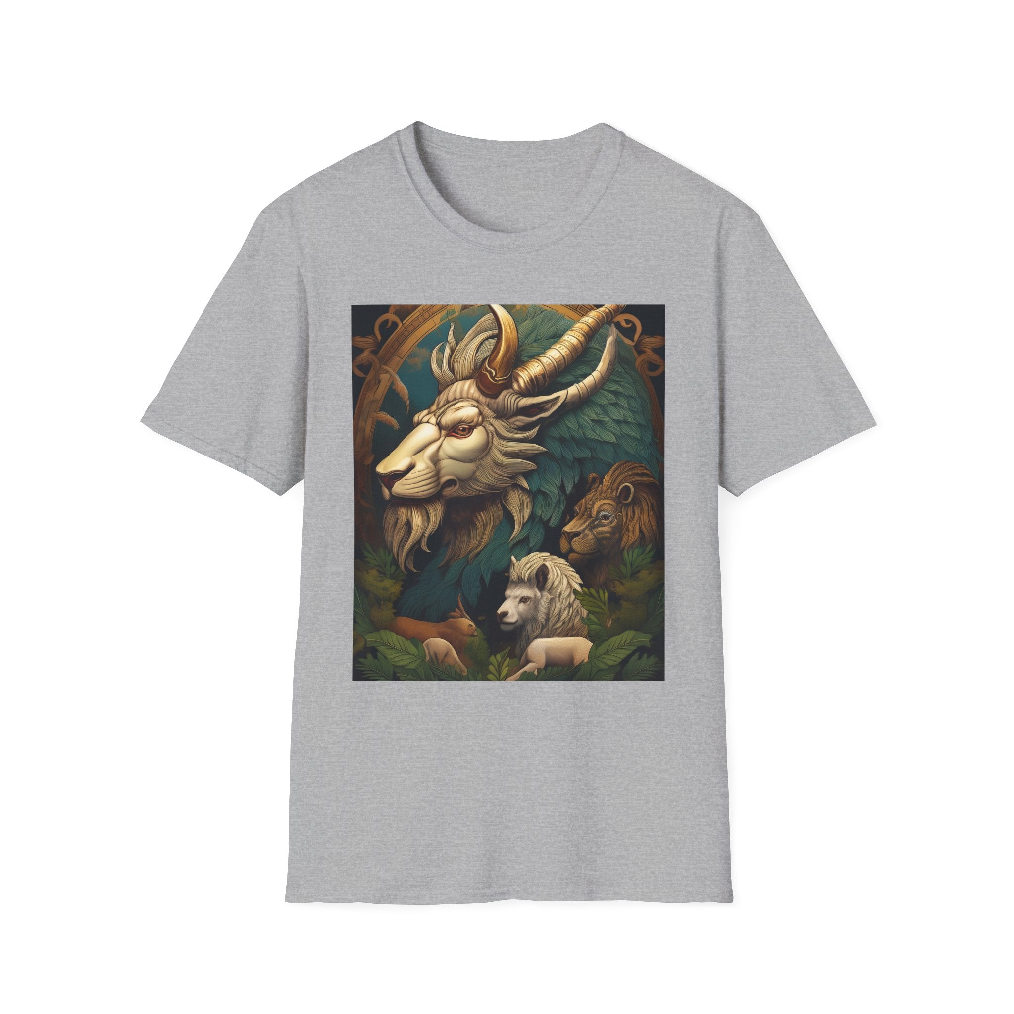 Mythical Beast Art T-Shirt — Majestic Ram & Goat Fantasy Illustration