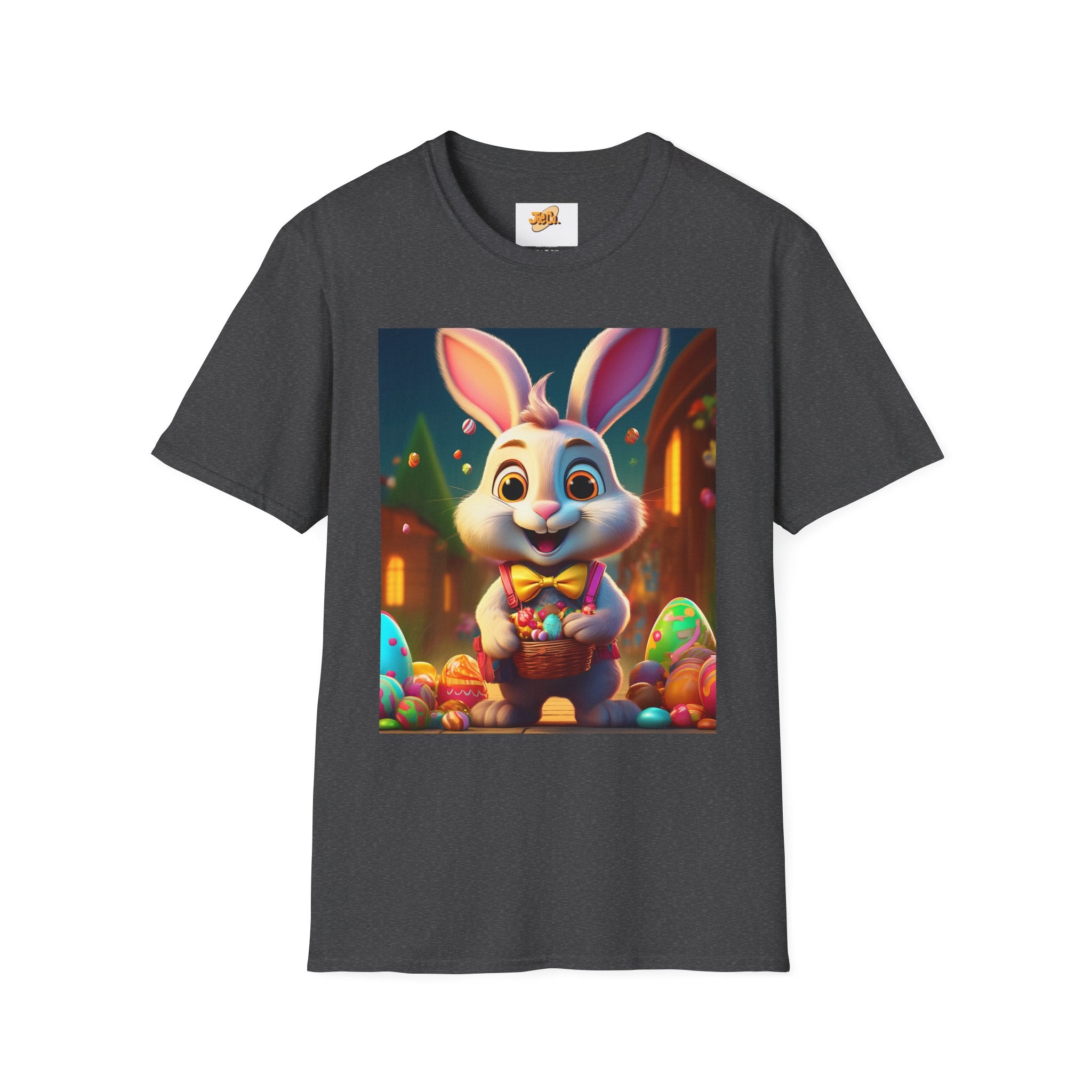 Easter Bunny Kids T-Shirt — Cute Cartoon Rabbit with Colorful Eggs
