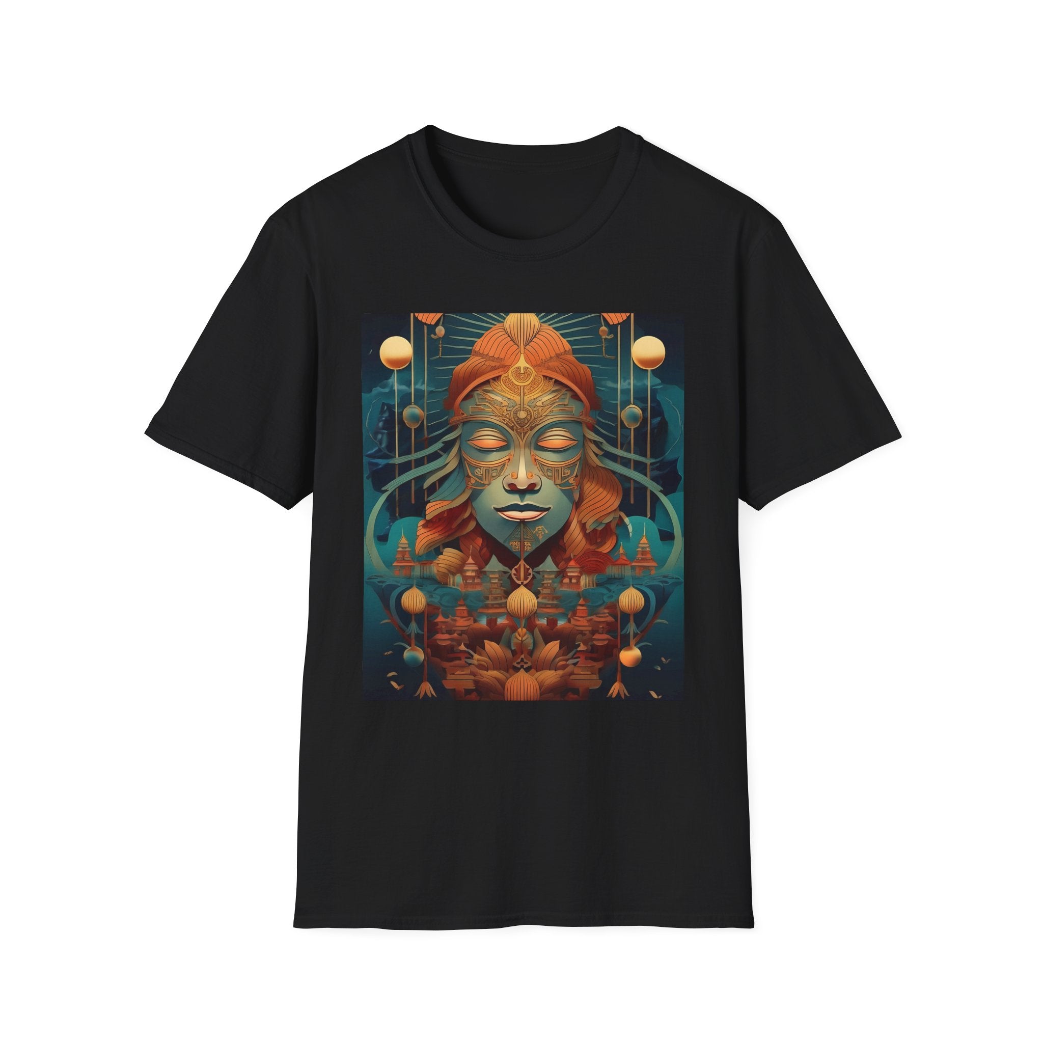 Meditative Goddess T-Shirt — Tranquil Floral Face Art Tee