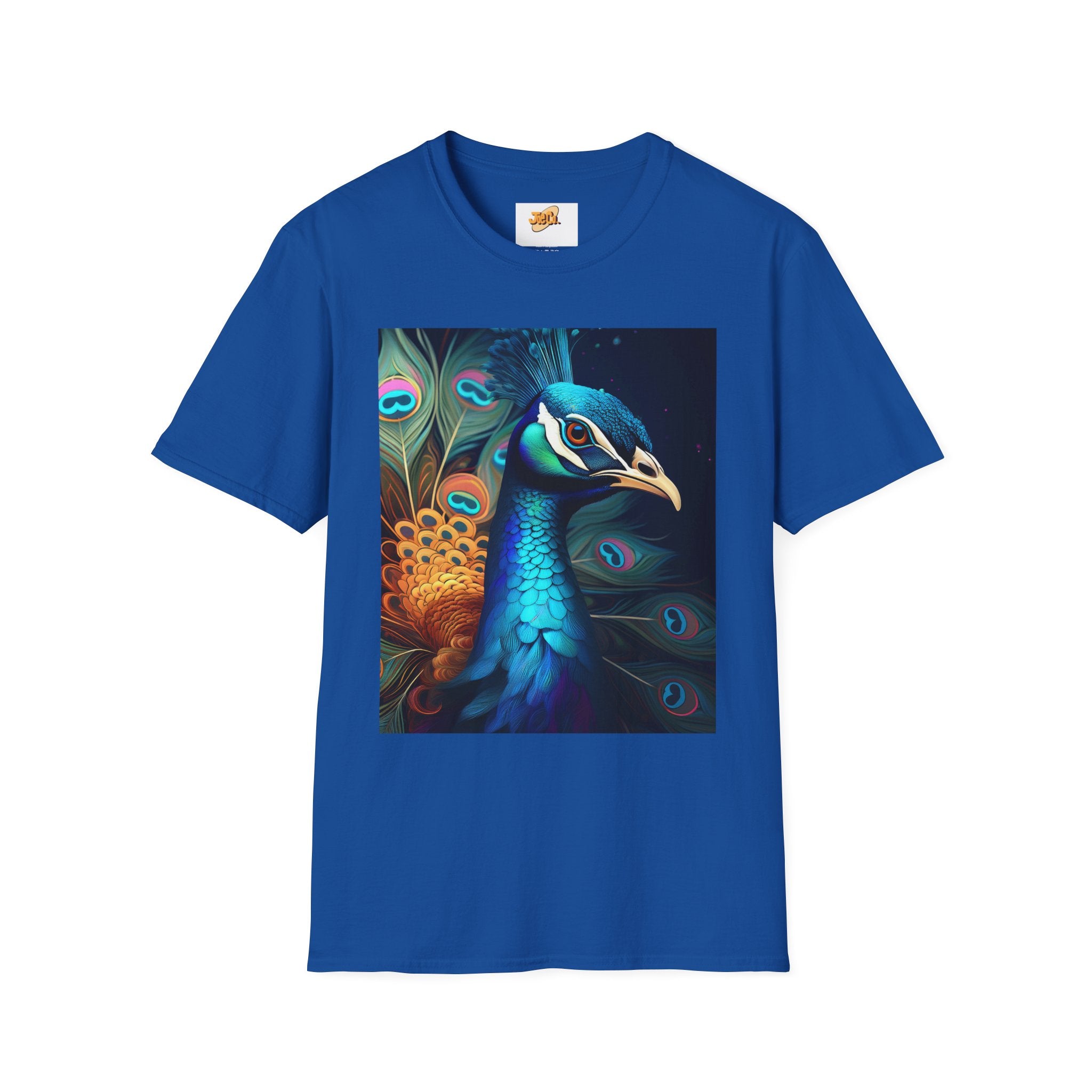 Peacock Art T-Shirt — Vibrant Blue & Teal Peacock Illustration Tee