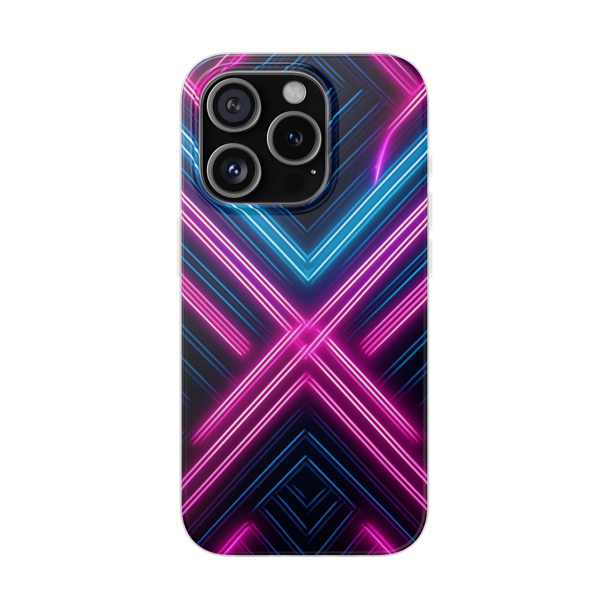 Neon Geometric Phone Case – Retro Vibes Blue & Pink Flexi Case