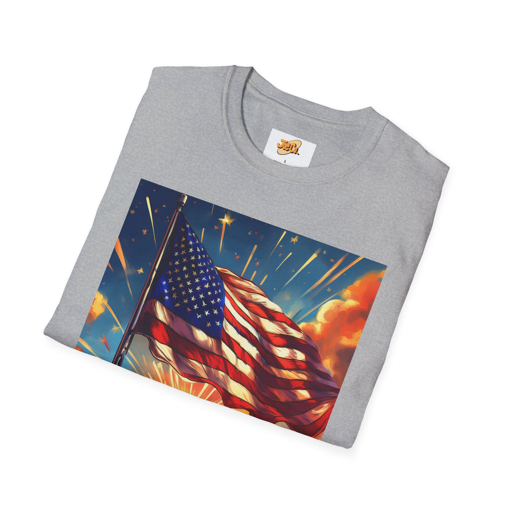 American Flag Sunrise T-Shirt — Patriotic USA Sunset Graphic Tee