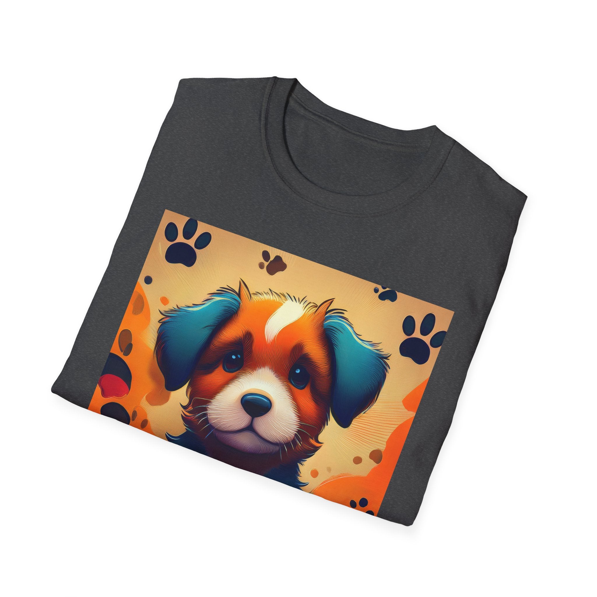 Cute Puppy Portrait T-Shirt — Colorful Paw Print Dog Graphic Tee
