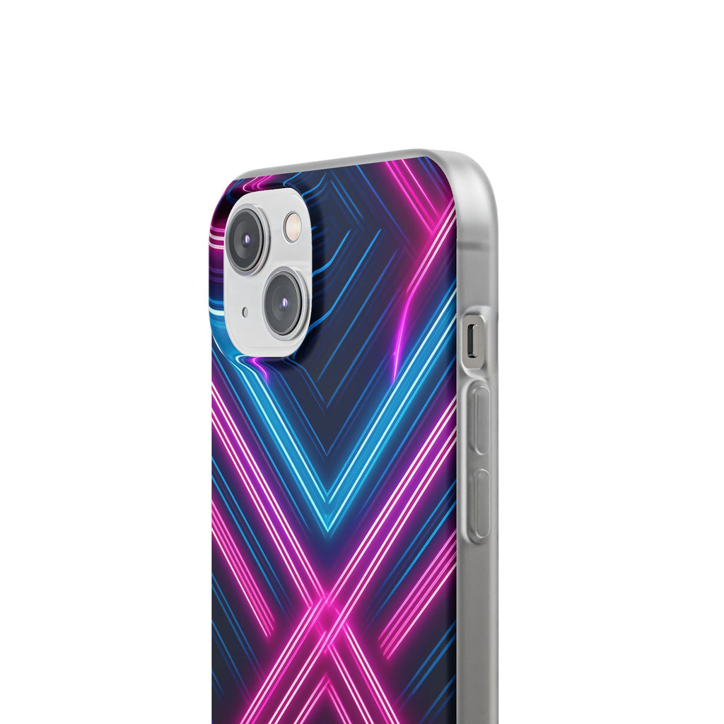 Neon Geometric Phone Case – Retro Vibes Blue & Pink Flexi Case