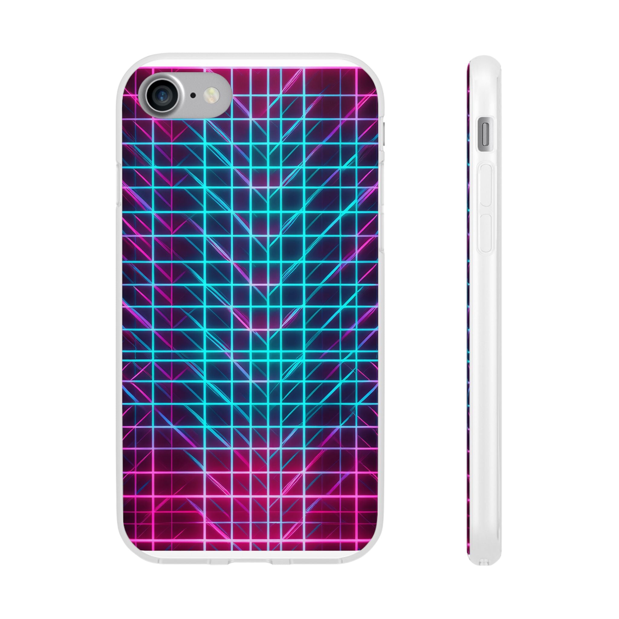 Retro Neon Grid Phone Case – 80s Vaporwave Geometric iPhone Cover