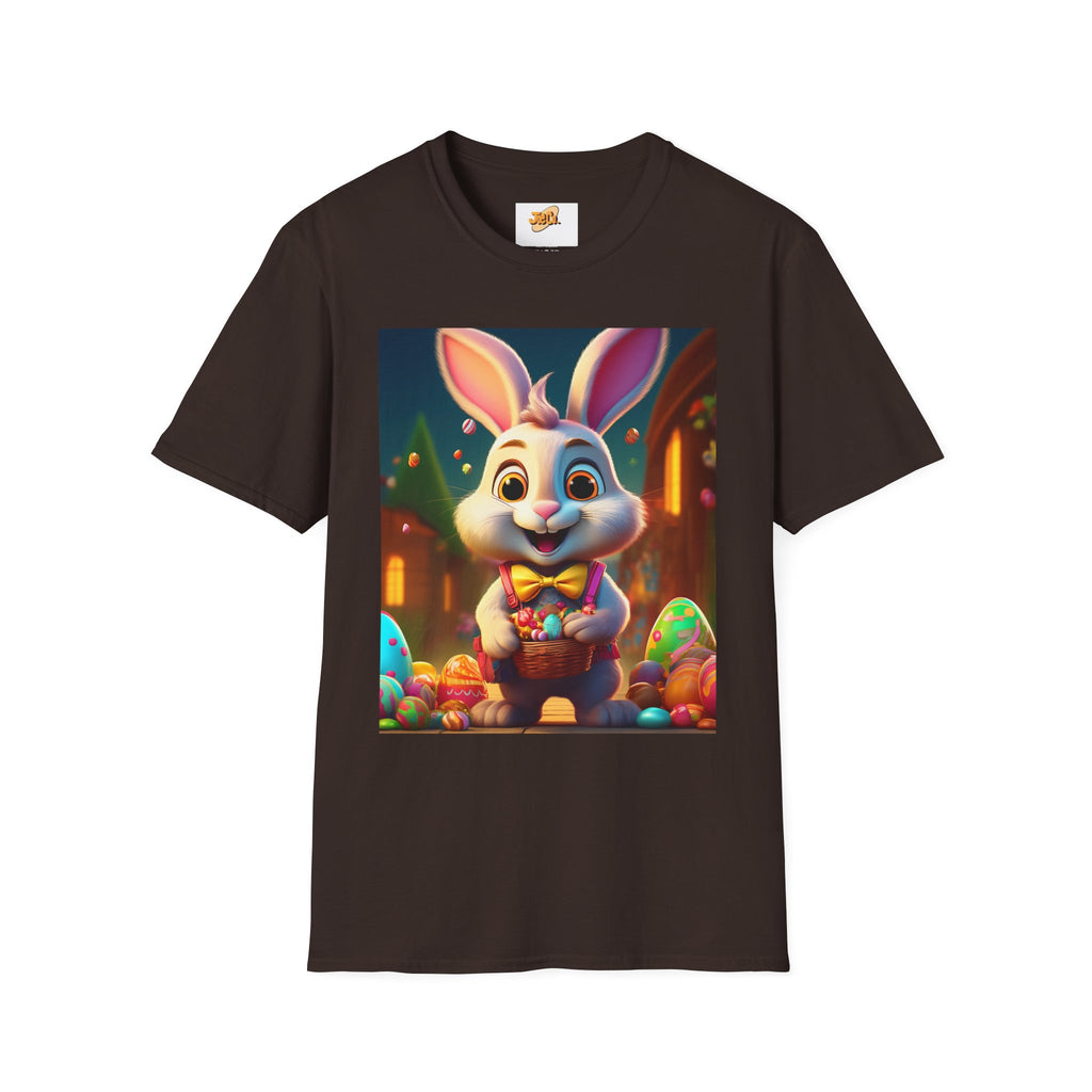 Easter Bunny Kids T-Shirt — Cute Cartoon Rabbit with Colorful Eggs