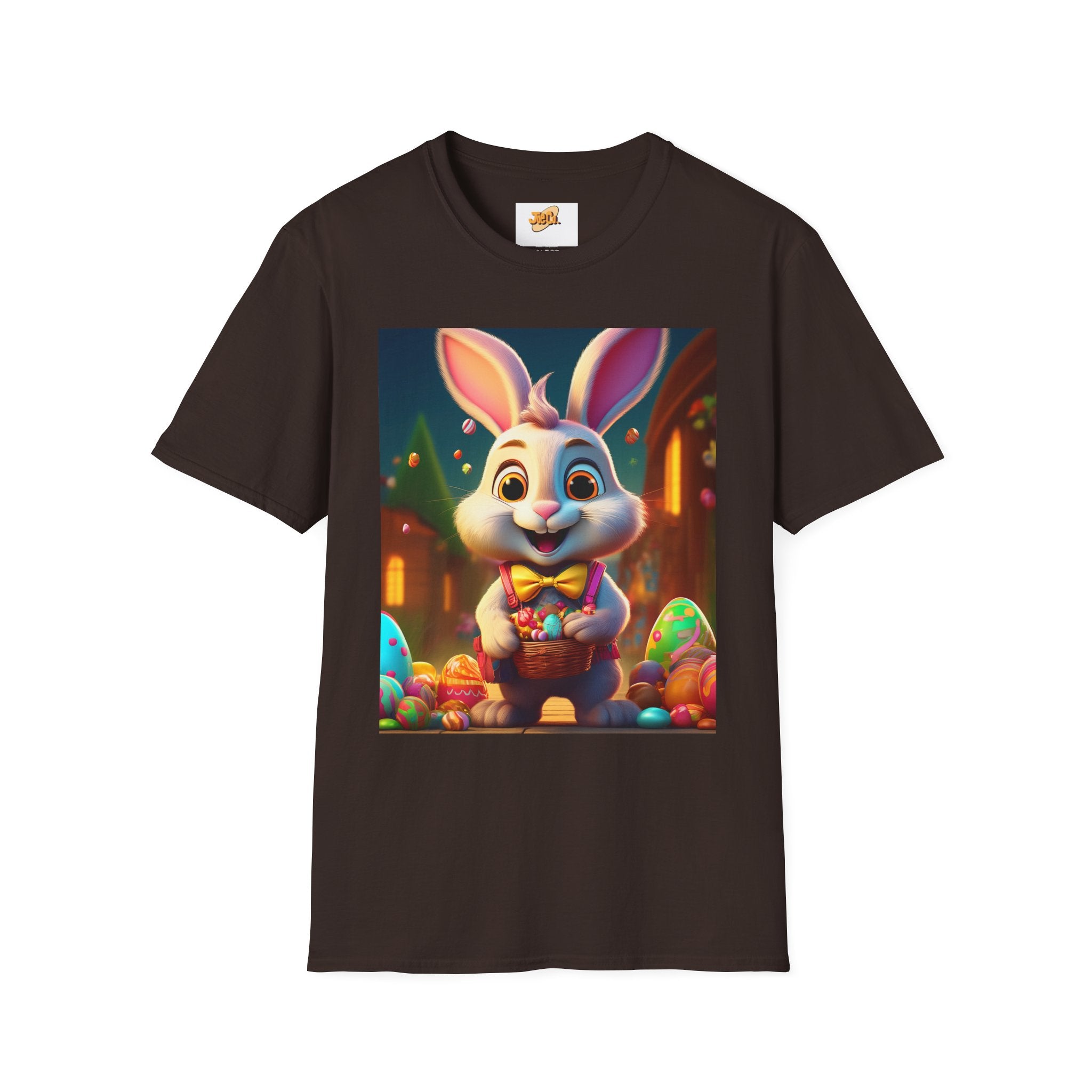 Easter Bunny Kids T-Shirt — Cute Cartoon Rabbit with Colorful Eggs
