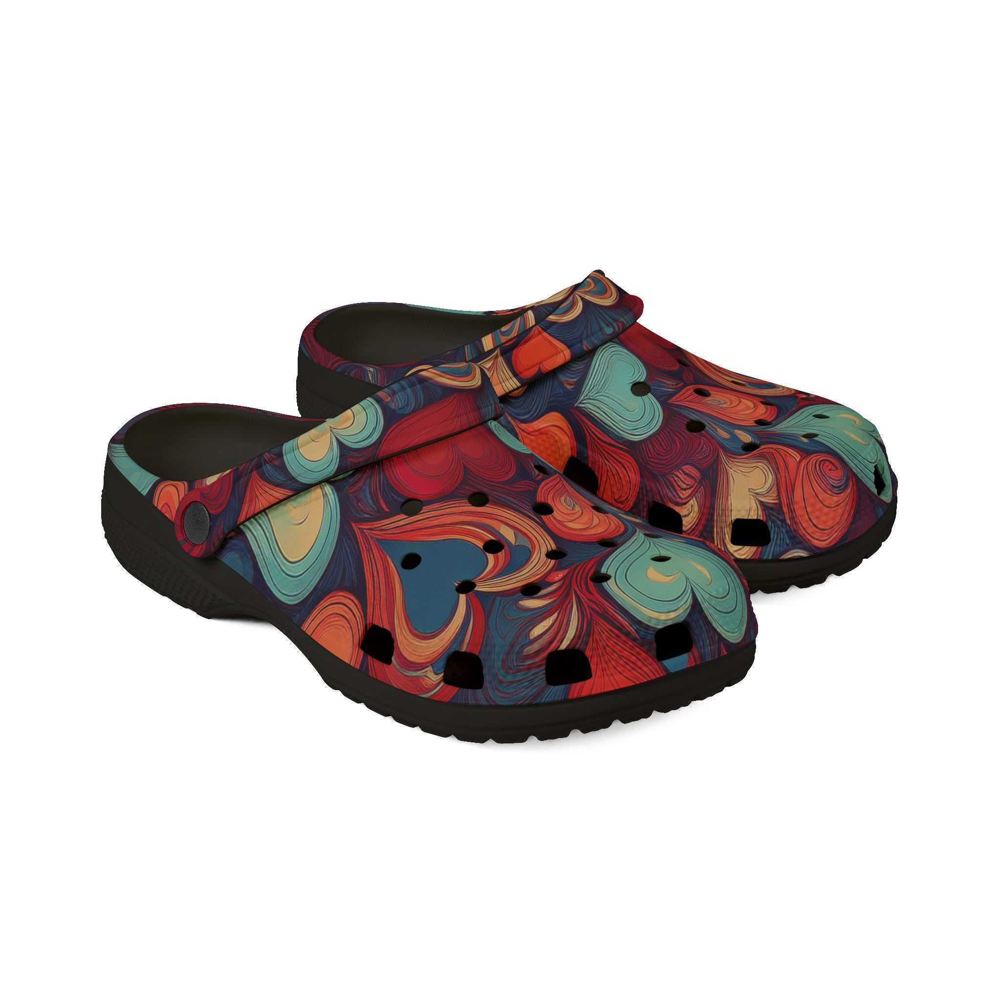 Heart Swirl Clogs — Colorful Retro EVA Foam Slip-On Shoes