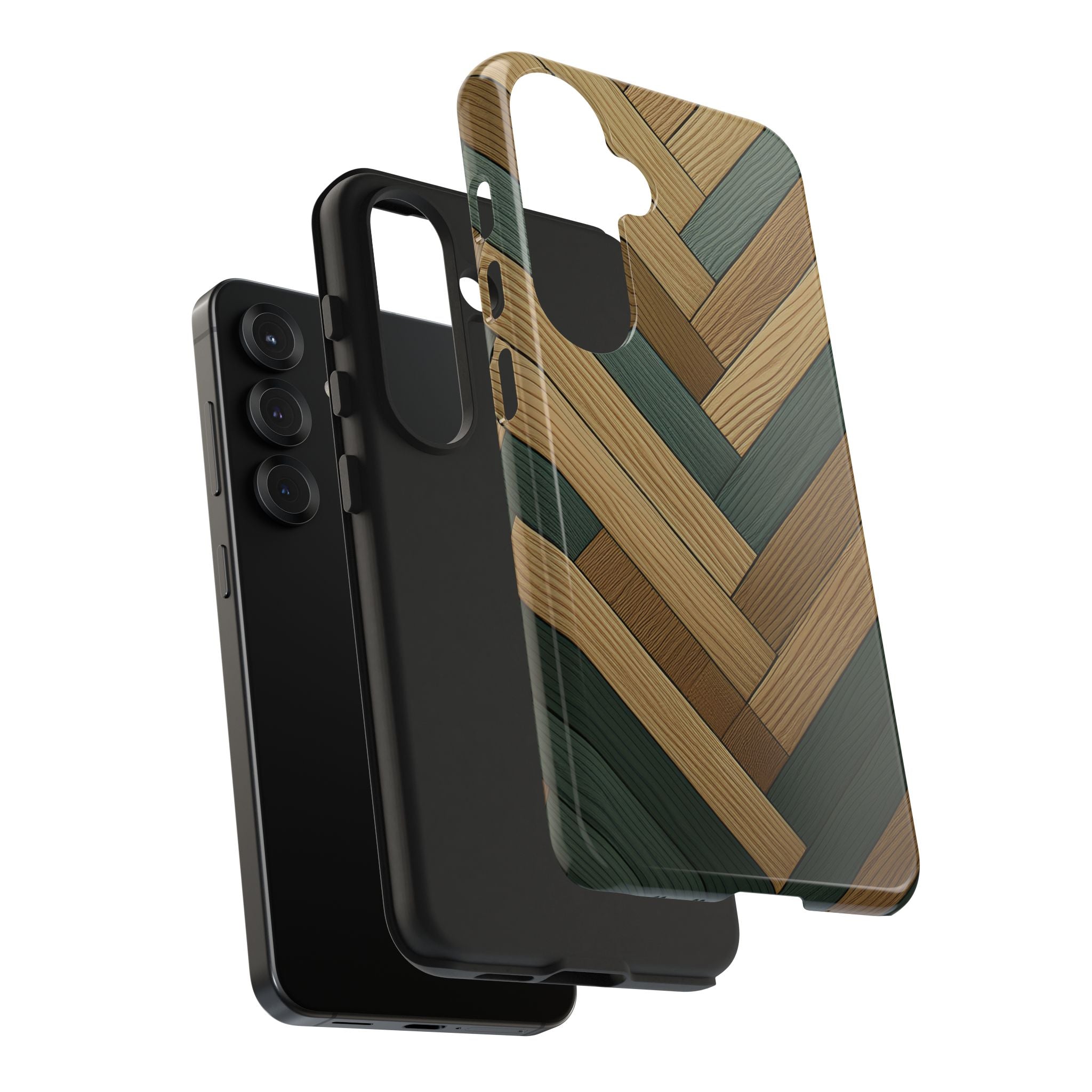 Wood Herringbone Tough Phone Case — Protective Matte Phone Cover with Natural Wood Pattern