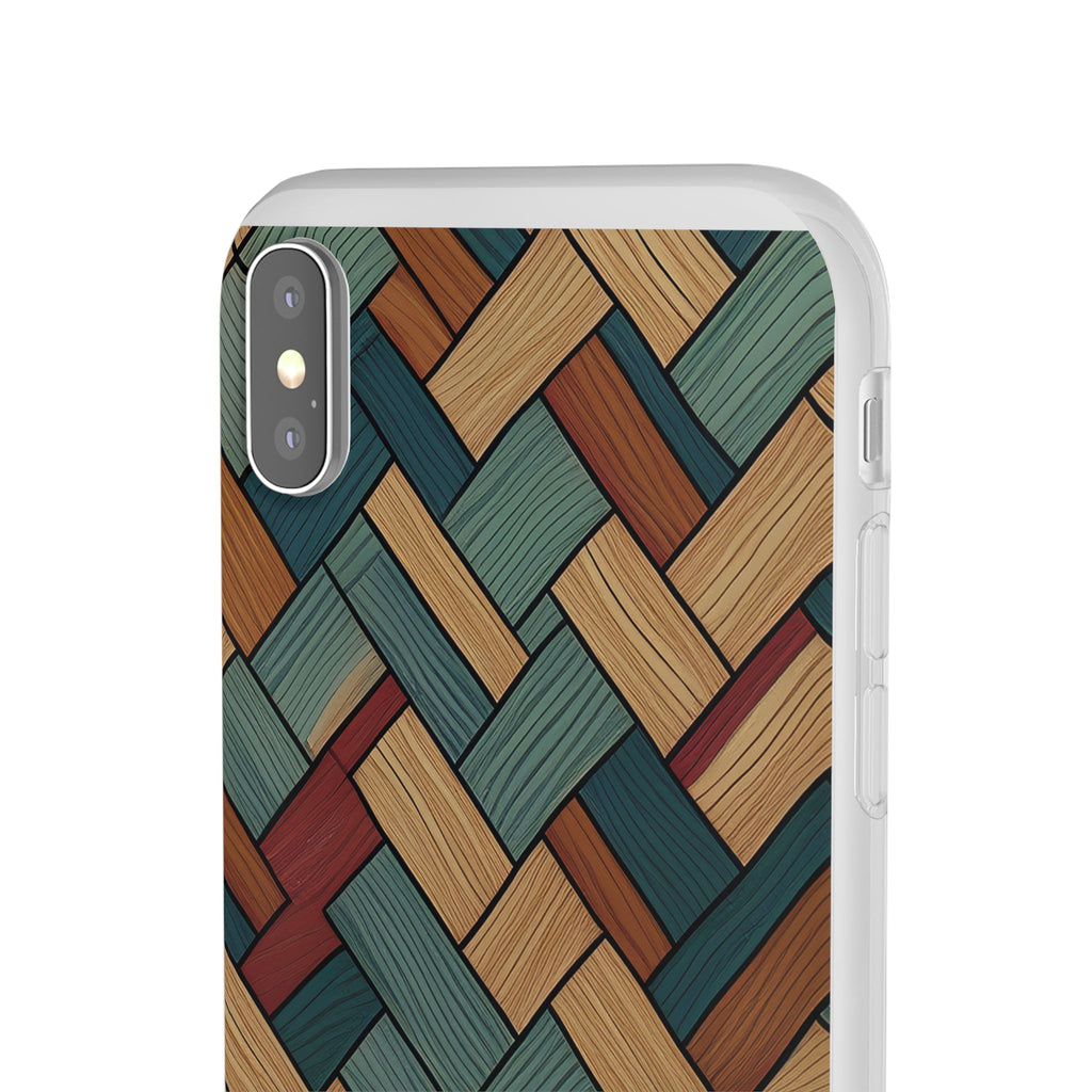 Woven Wood Pattern Phone Case — Rustic Geometric iPhone Flexi Case