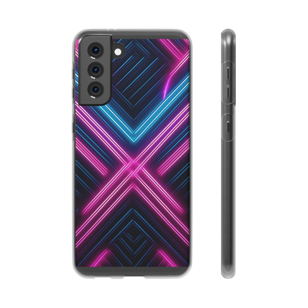 Neon Geometric Phone Case – Retro Vibes Blue & Pink Flexi Case