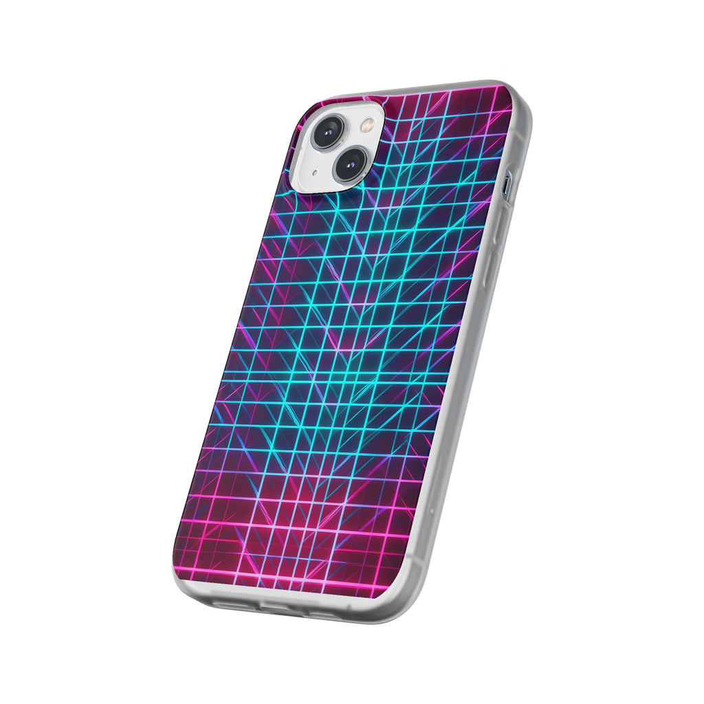 Retro Neon Grid Phone Case – 80s Vaporwave Geometric iPhone Cover