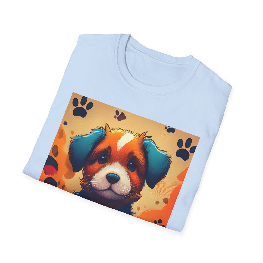 Cute Puppy Portrait T-Shirt — Colorful Paw Print Dog Graphic Tee