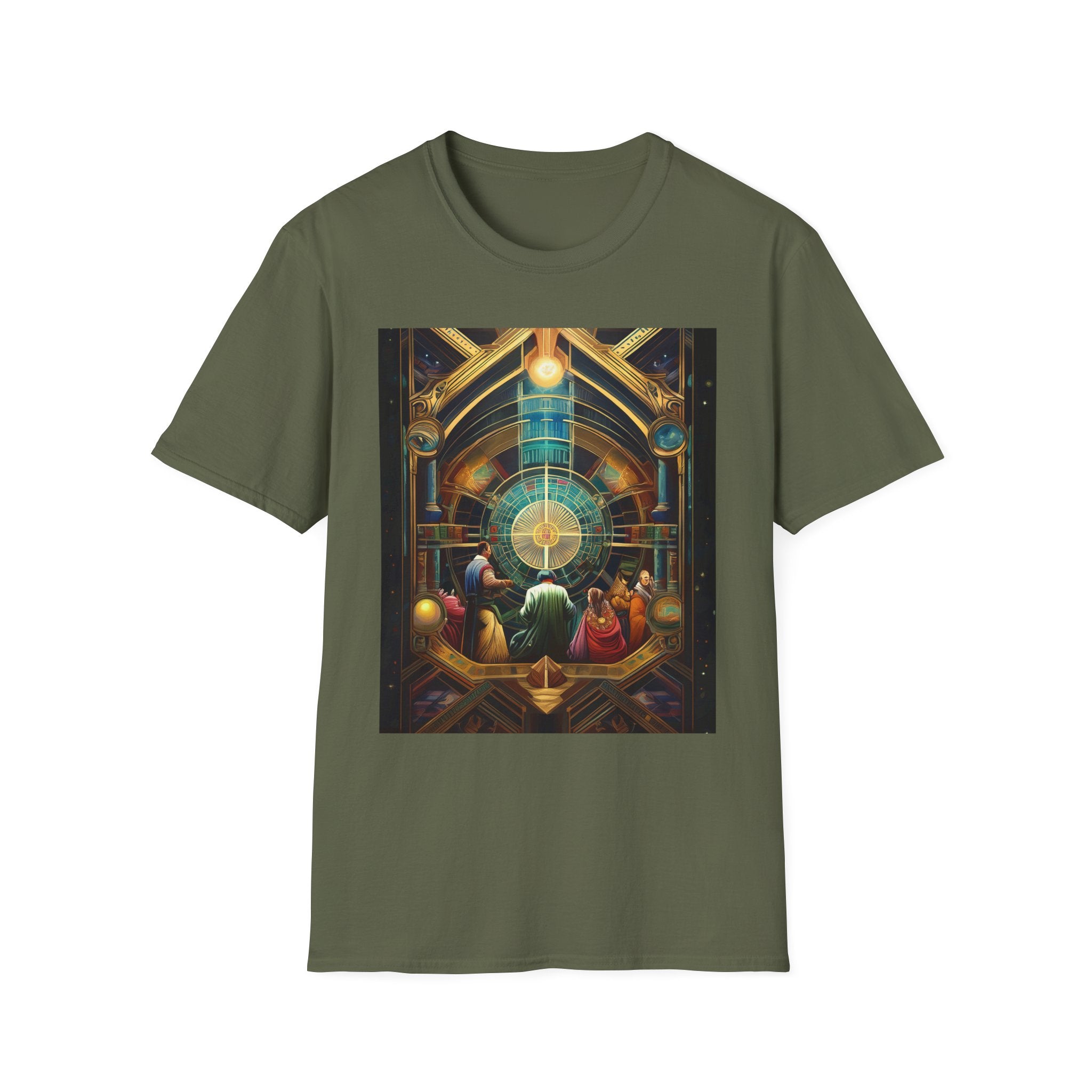 Mystic Observatory Art Tee — Cosmic Circle Gathering Graphic T-Shirt
