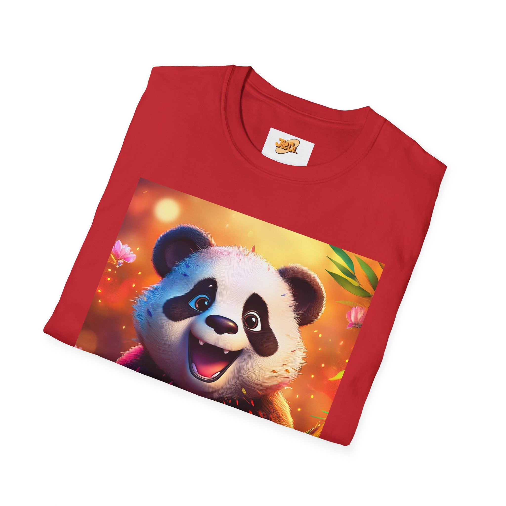 Cute Smiling Panda Graphic T-Shirt — Playful Floral Panda Tee