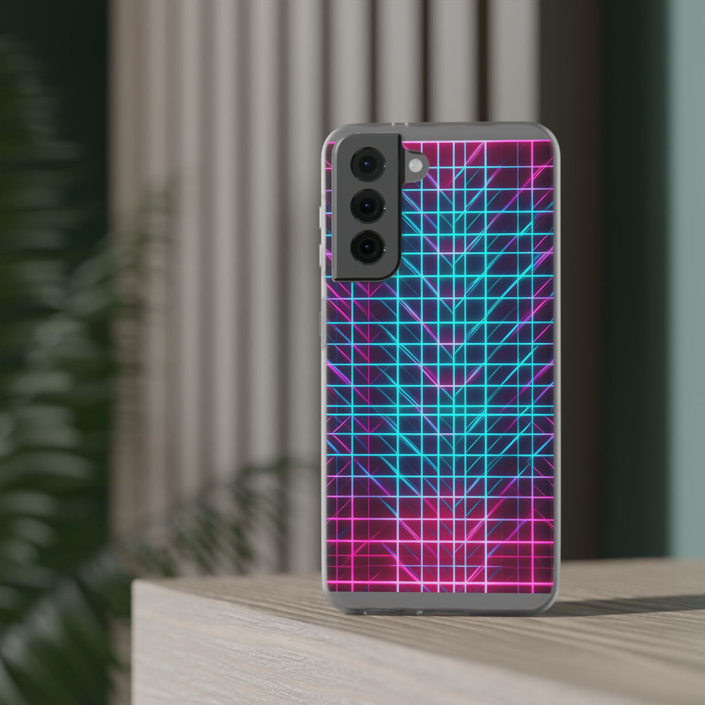 Retro Neon Grid Phone Case – 80s Vaporwave Geometric iPhone Cover