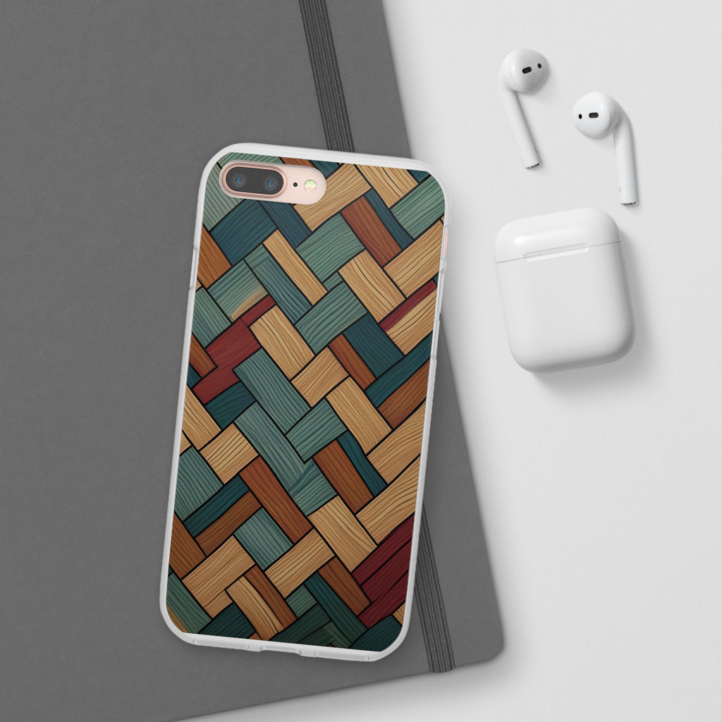 Woven Wood Pattern Phone Case — Rustic Geometric iPhone Flexi Case