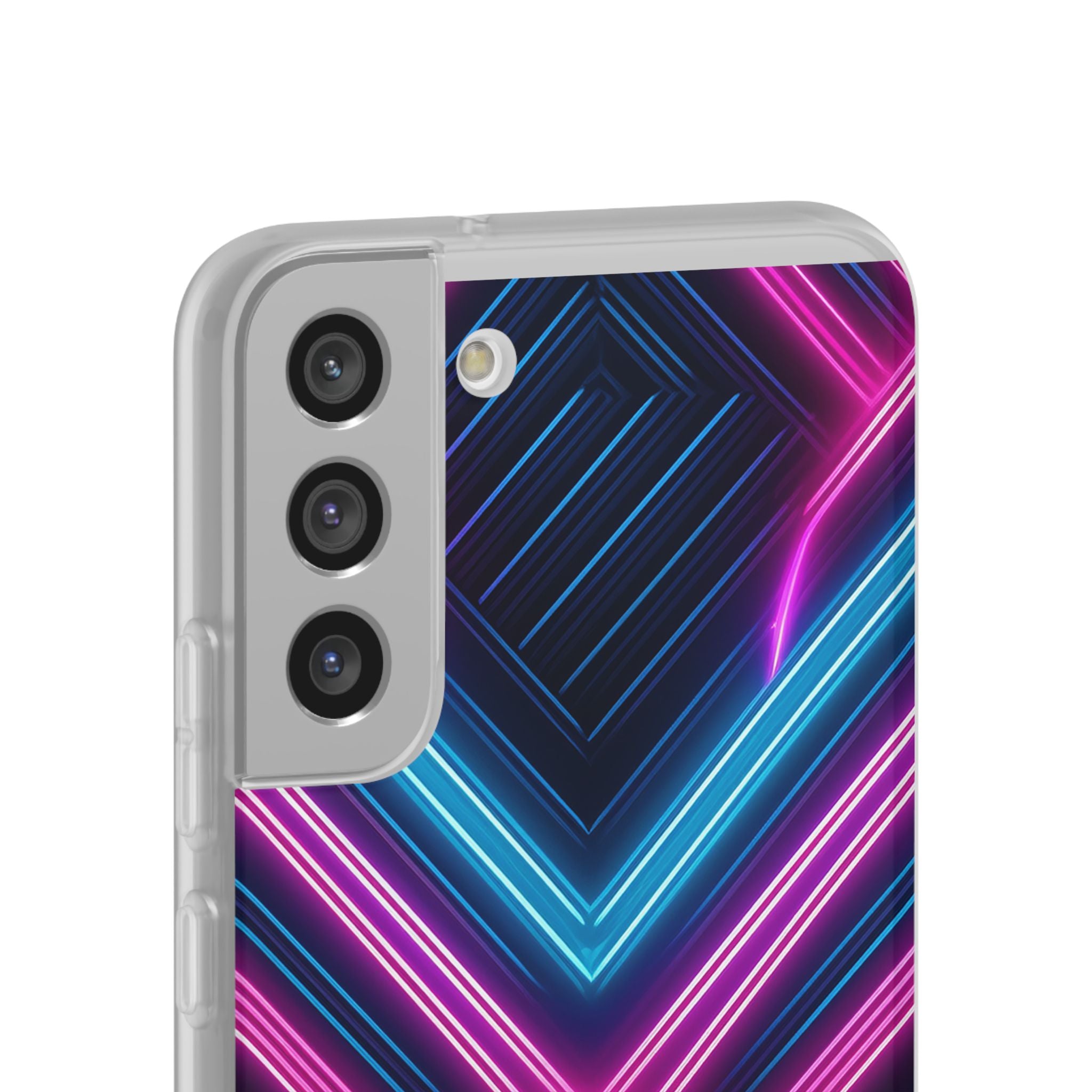 Neon Geometric Phone Case – Retro Vibes Blue & Pink Flexi Case