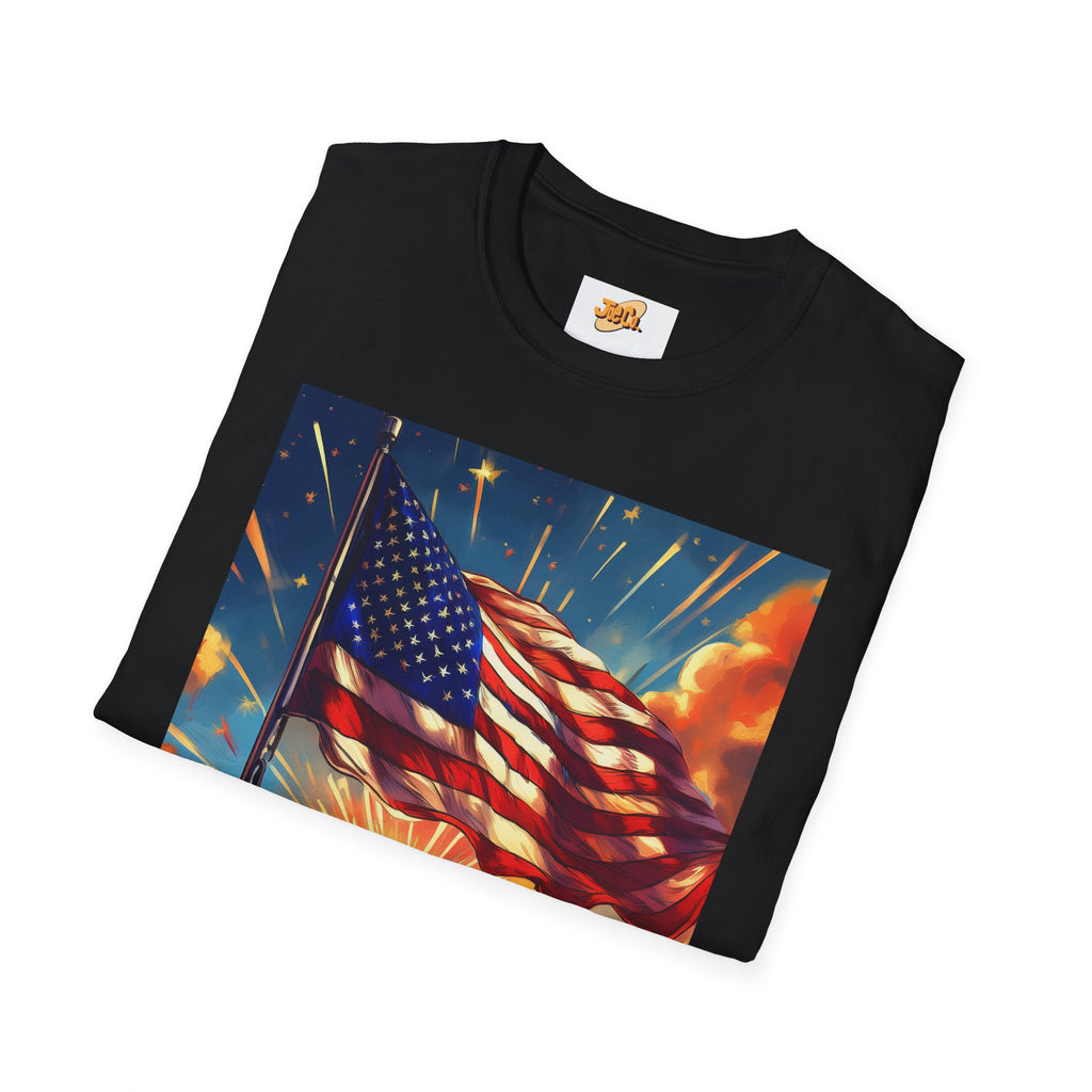 American Flag Sunrise T-Shirt — Patriotic USA Sunset Graphic Tee
