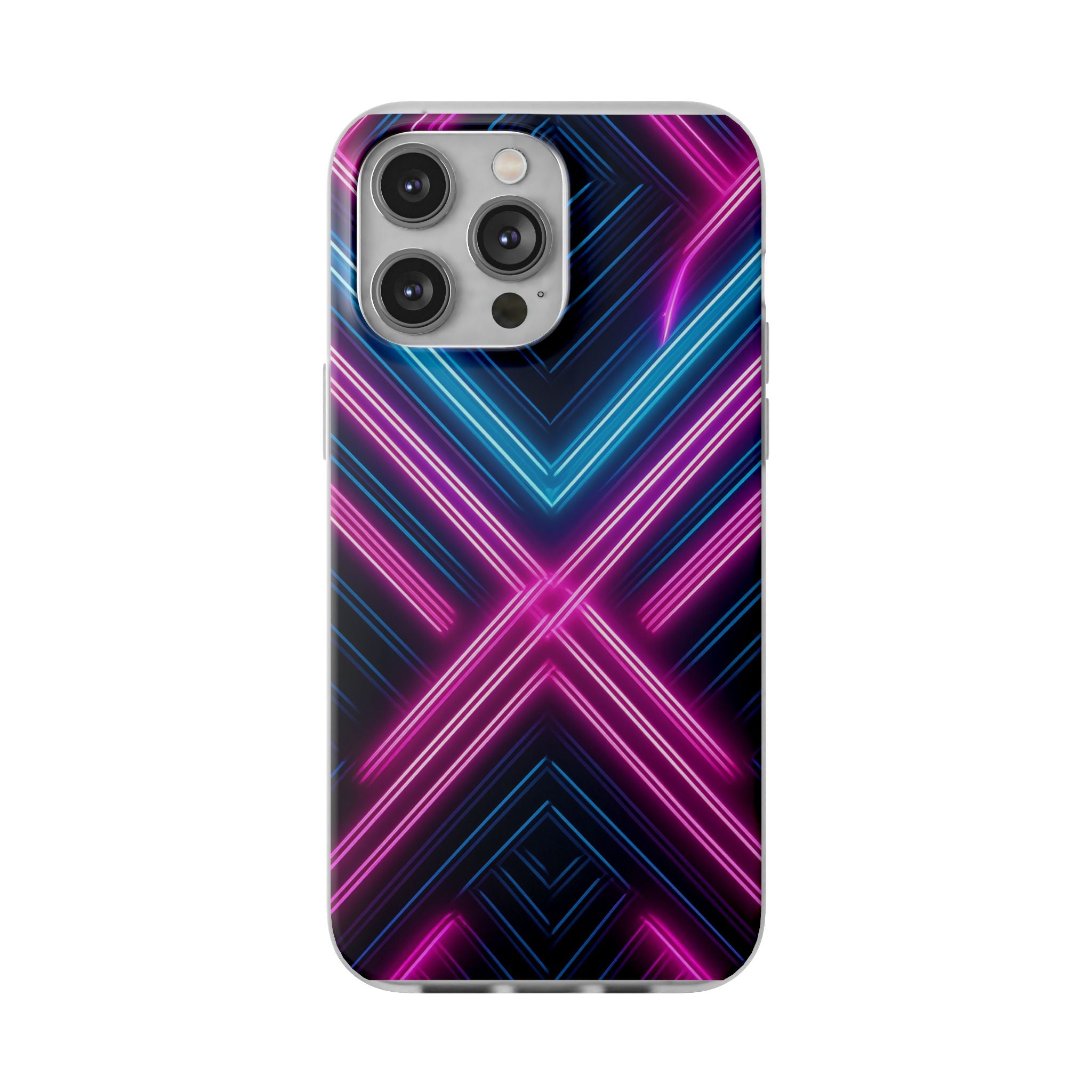 Neon Geometric Phone Case – Retro Vibes Blue & Pink Flexi Case