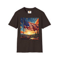 American Flag Sunrise T-Shirt — Patriotic USA Sunset Graphic Tee