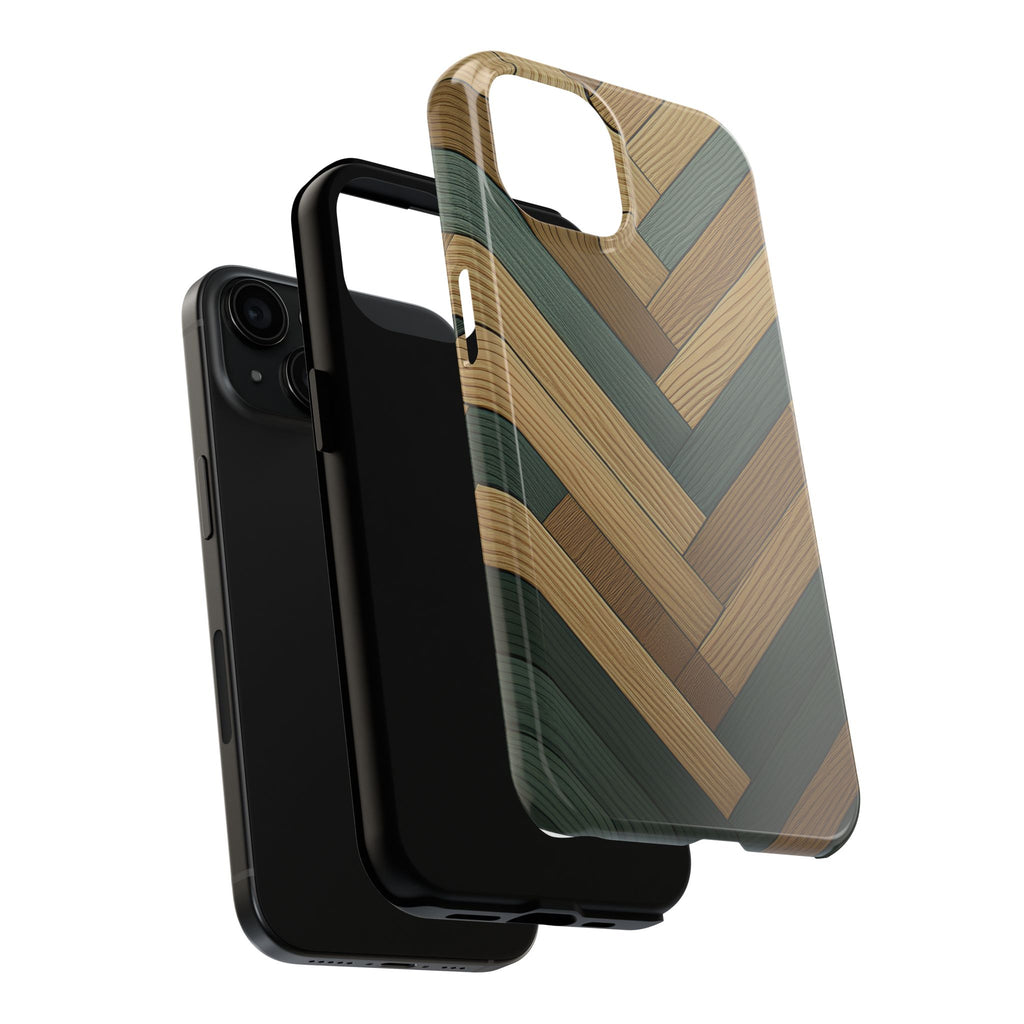 Wood Herringbone Tough Phone Case — Protective Matte Phone Cover with Natural Wood Pattern