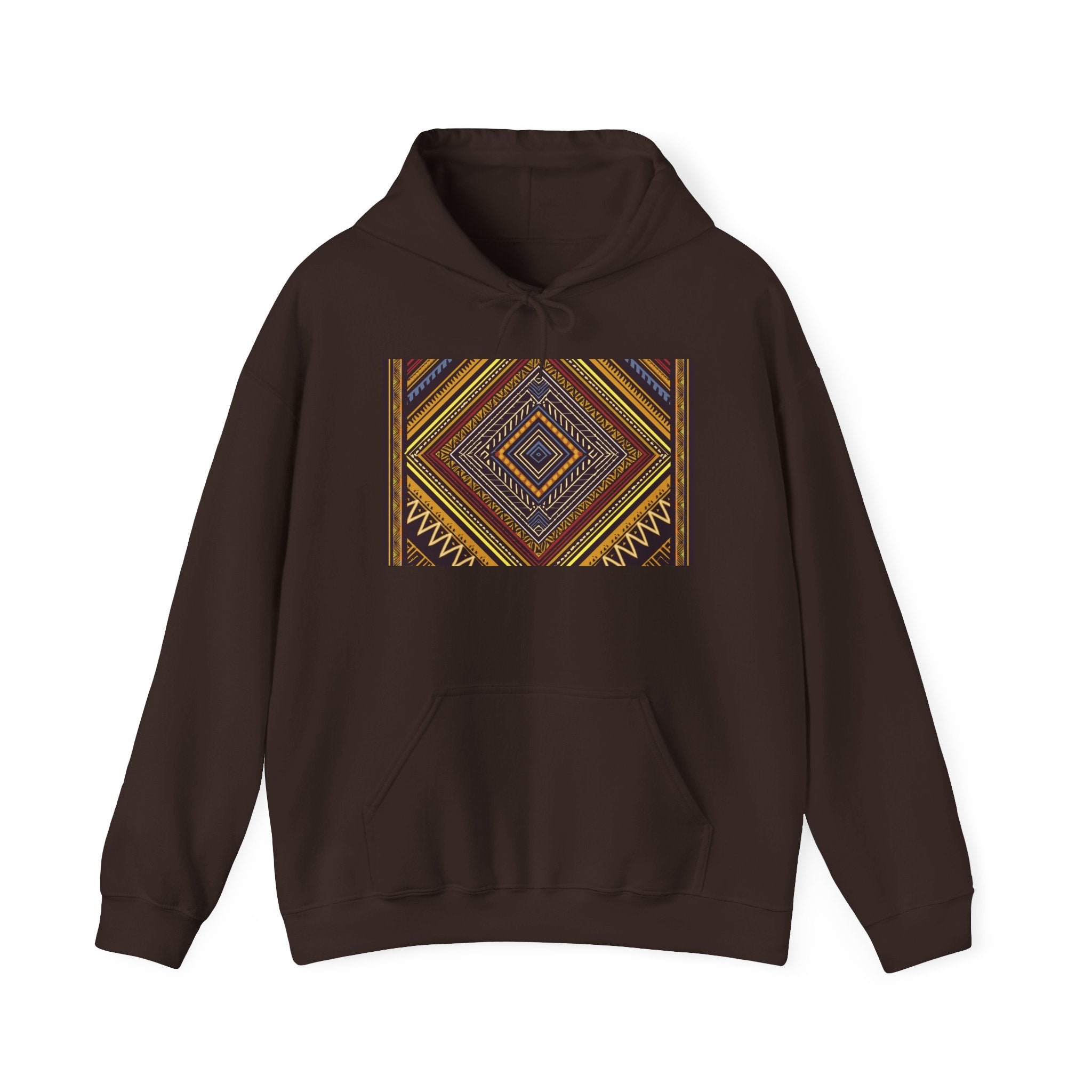 Boho Geometric Diamond Hoodie – Earthy Tribal Pattern Pullover