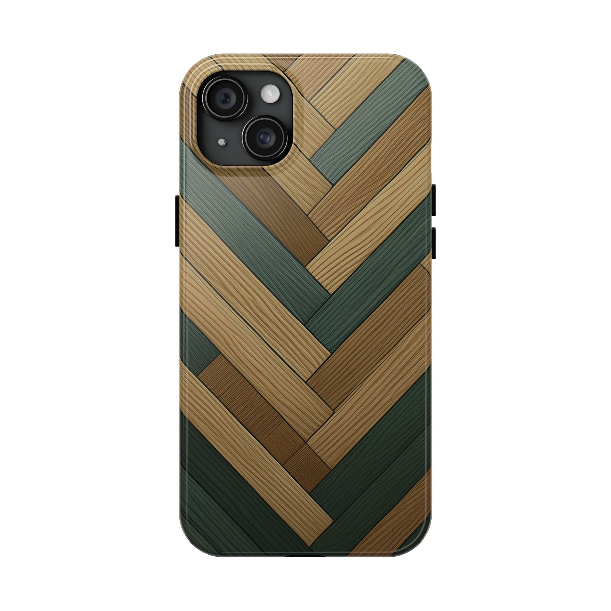 Wood Herringbone Tough Phone Case — Protective Matte Phone Cover with Natural Wood Pattern
