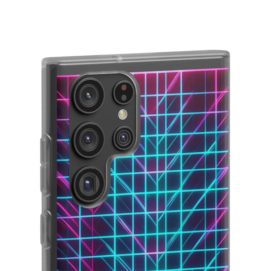 Retro Neon Grid Phone Case – 80s Vaporwave Geometric iPhone Cover