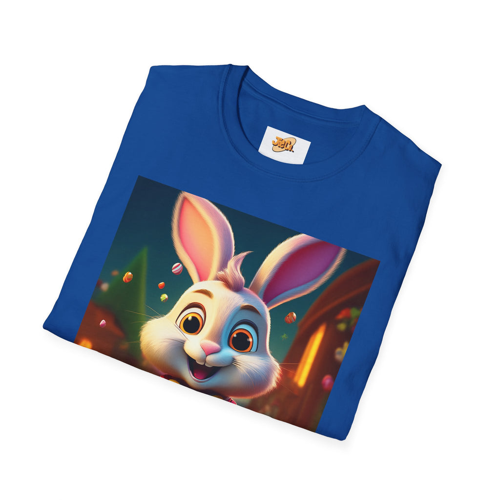 Easter Bunny Kids T-Shirt — Cute Cartoon Rabbit with Colorful Eggs