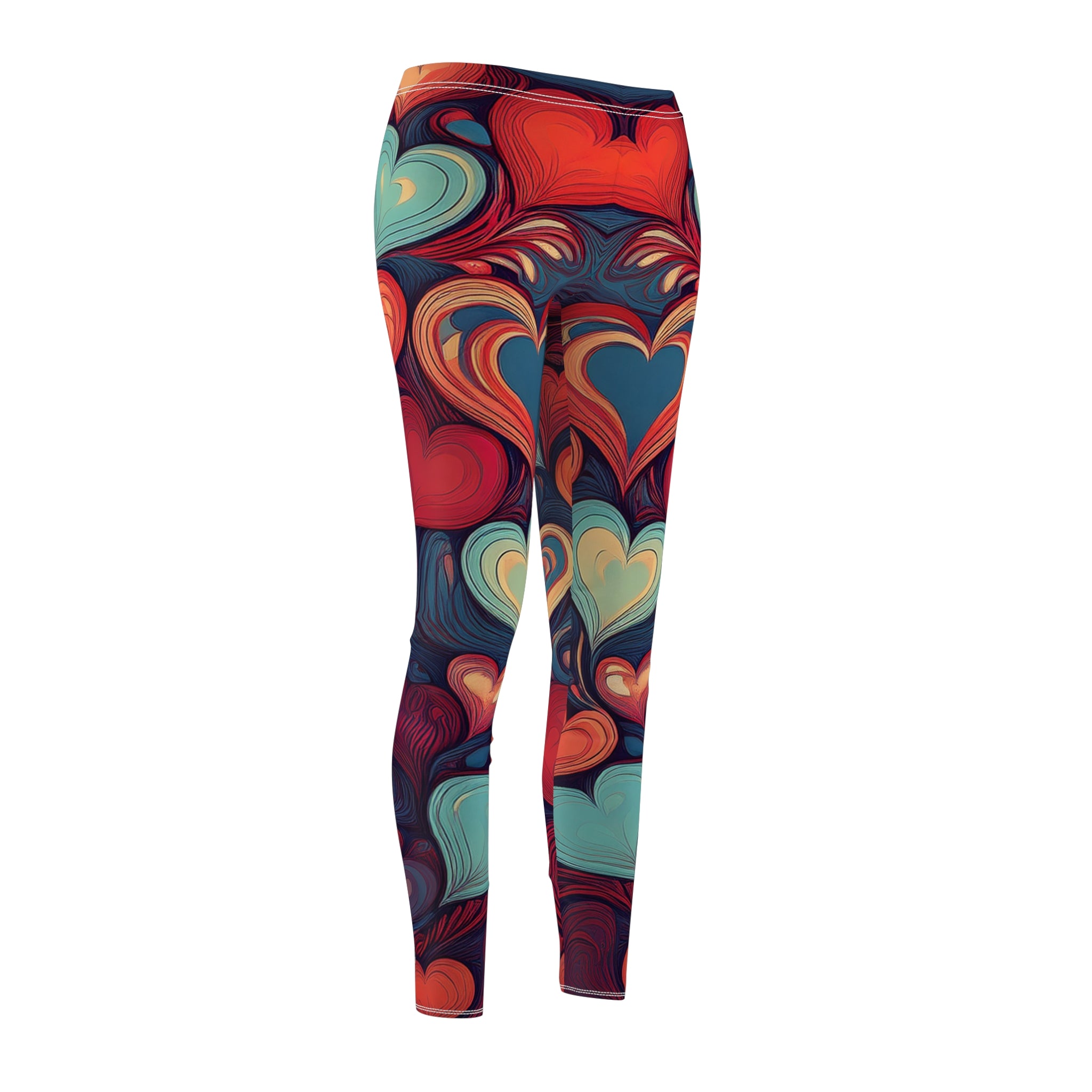 Heart Pattern Leggings — Colorful Retro Heart All-Over Print Leggings