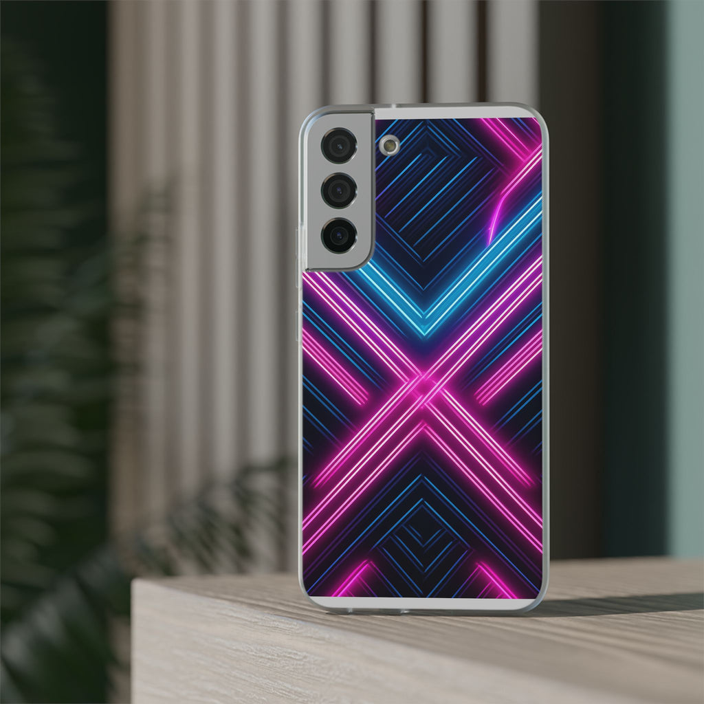 Neon Geometric Phone Case – Retro Vibes Blue & Pink Flexi Case