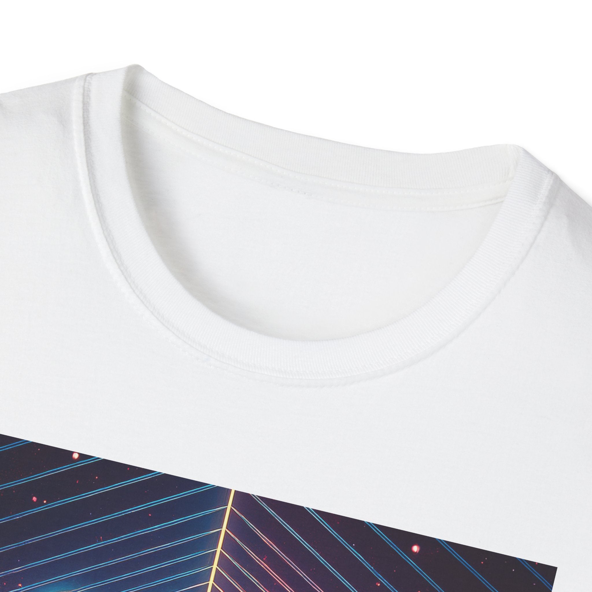 Retro Futuristic Space Tee — Neon Geometric Galaxy T-Shirt